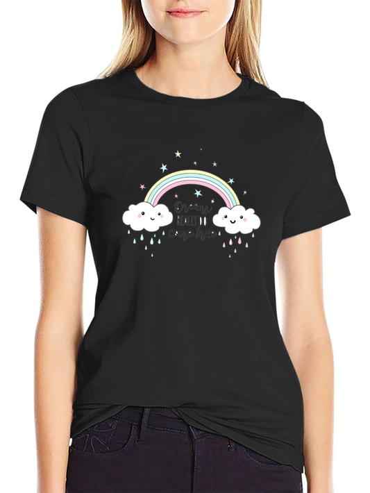 Rainbow Cloud Graphic Tee - Black Cotton T-Shirt