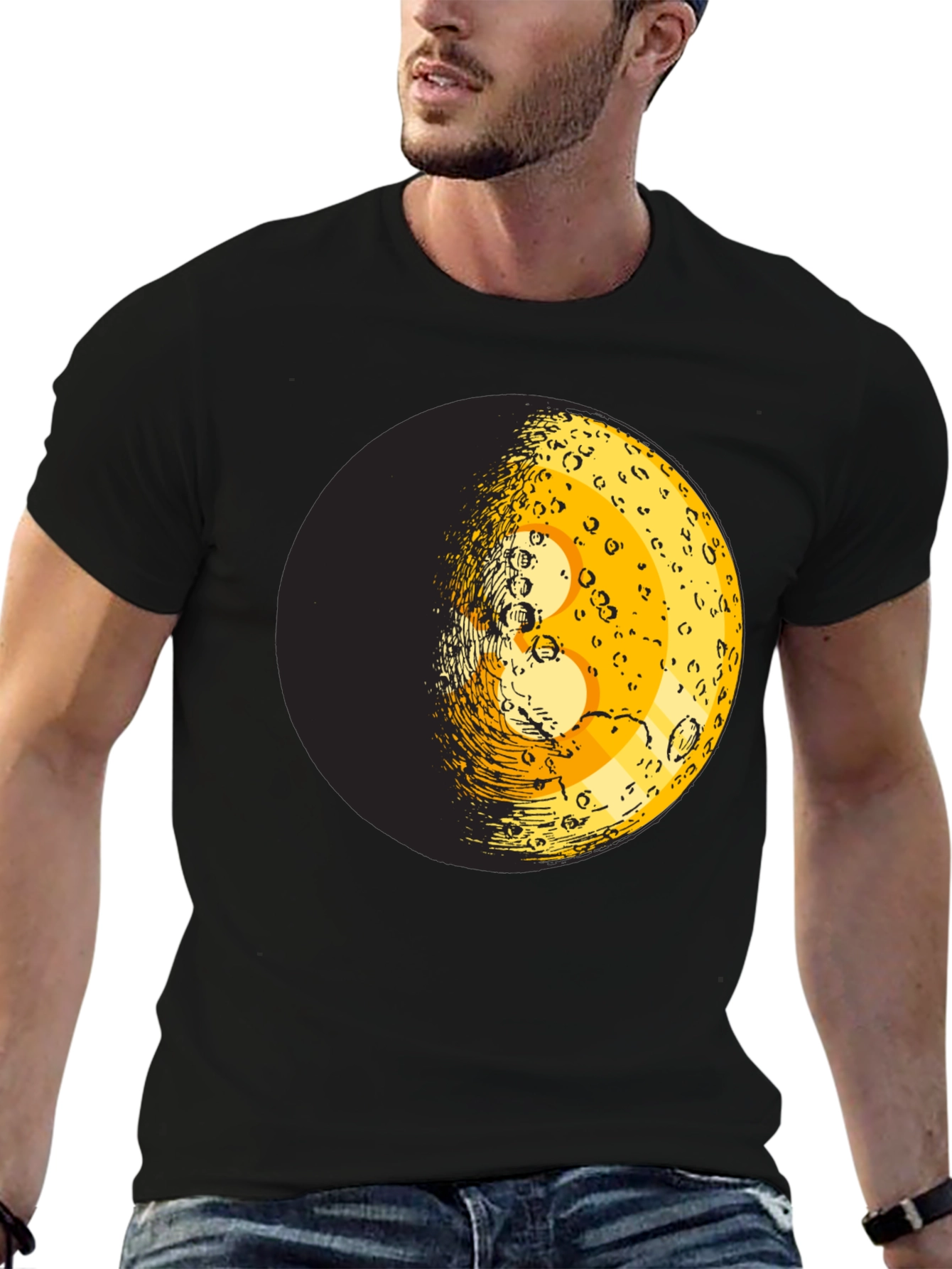 Moon Phase Graphic Tee - Trendy Black T-Shirt