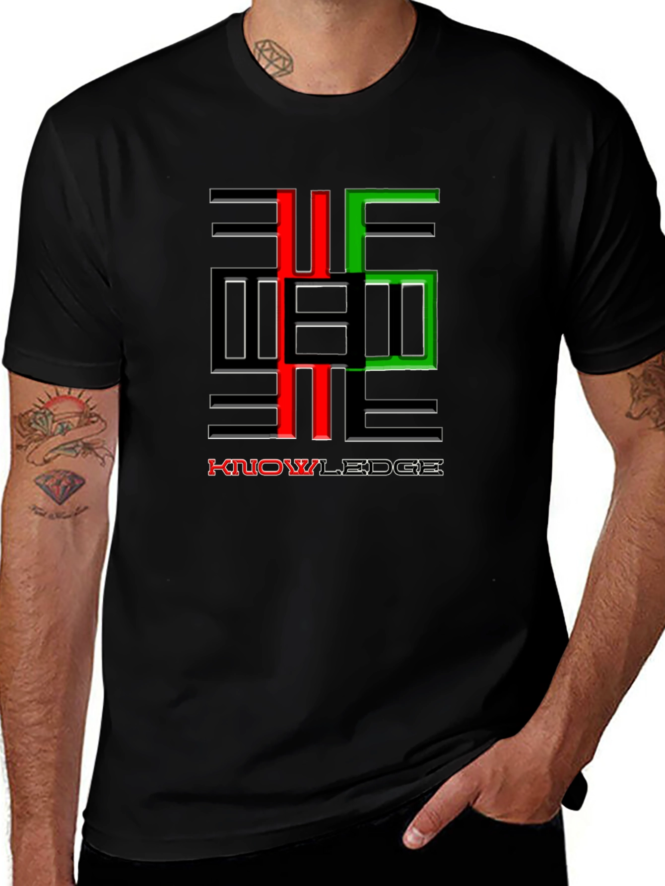 Black Knowledge Graphic Print Crewneck T-Shirt
