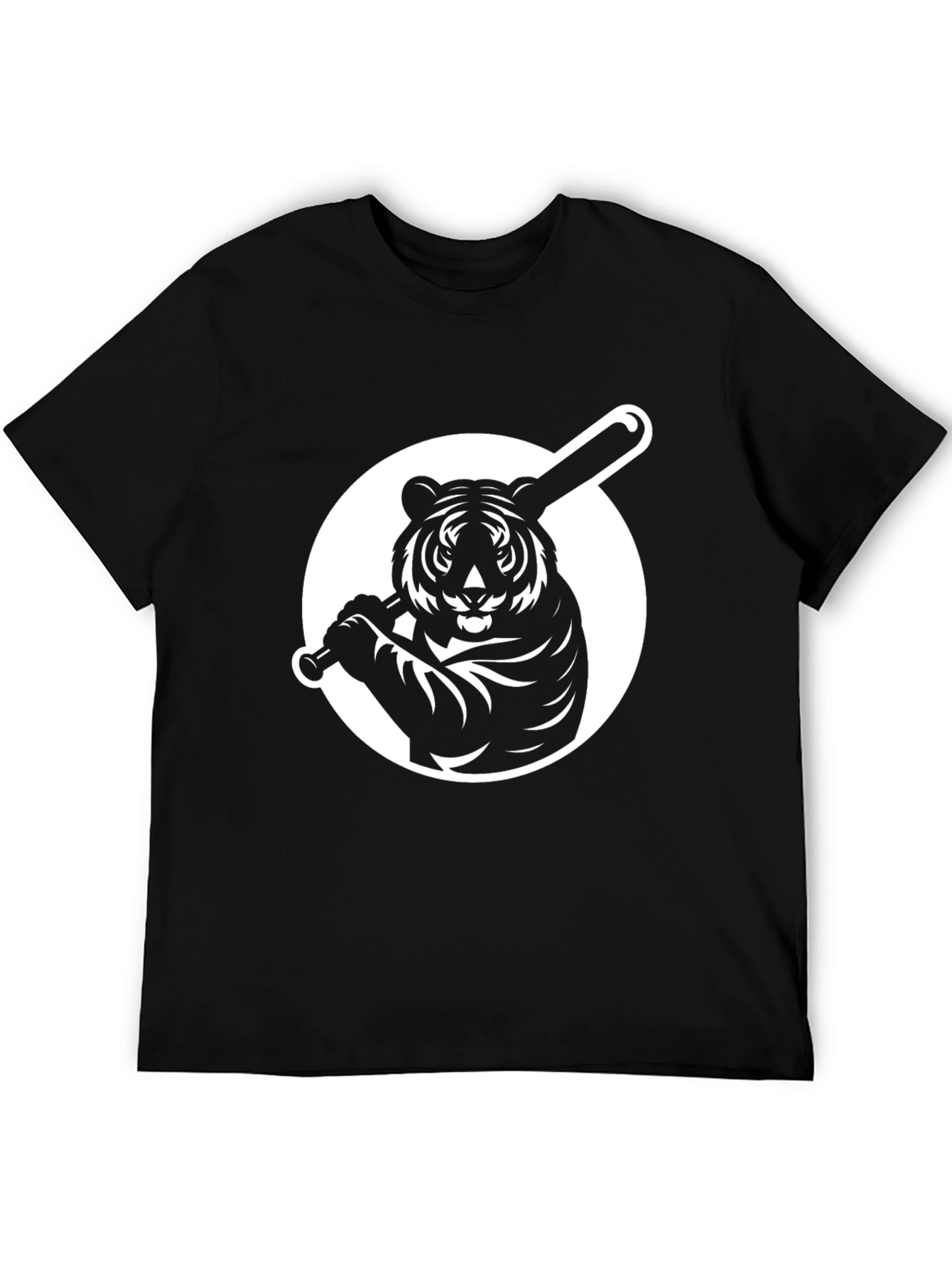 Tiger Baseball Graphic Tee - Black Cotton T-Shirt