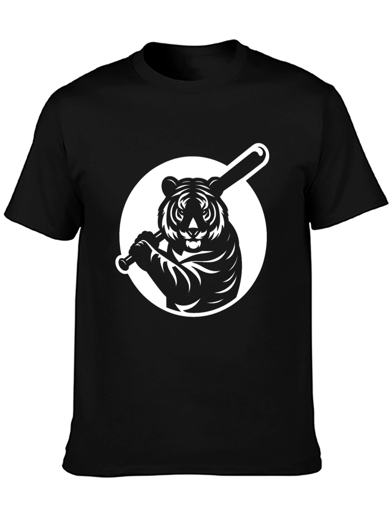 Tiger Baseball Graphic Tee - Black Cotton T-Shirt