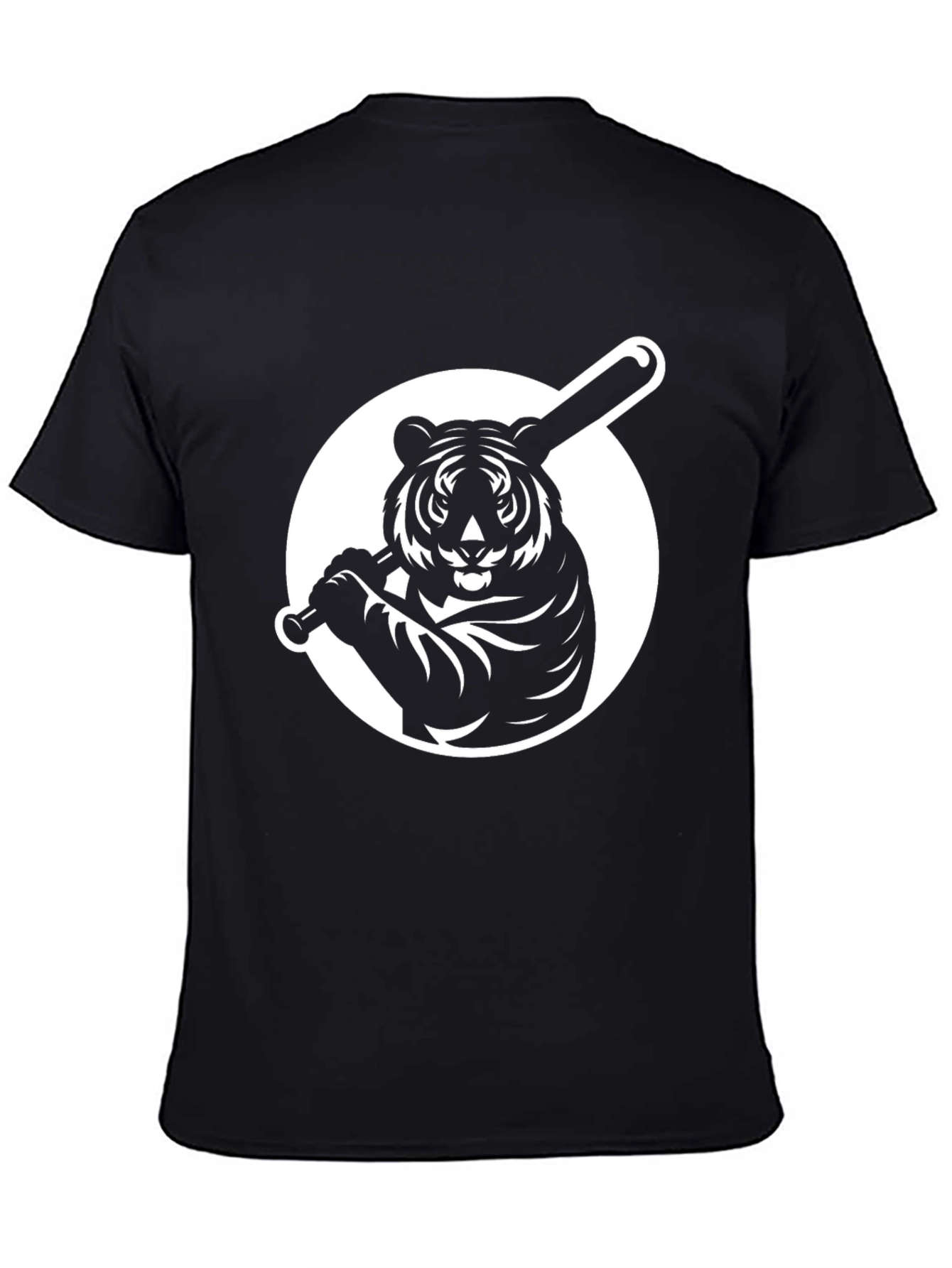 Tiger Baseball Graphic Tee - Black Cotton T-Shirt