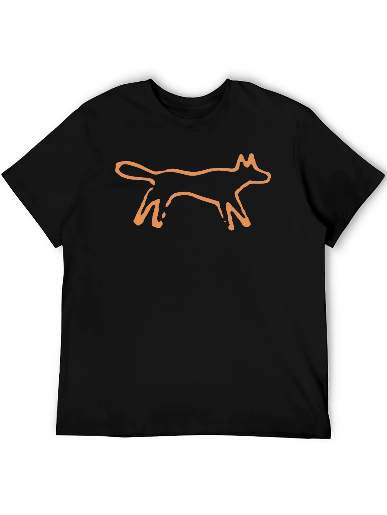 Minimalist Orange Fox Graphic Black T-Shirt
