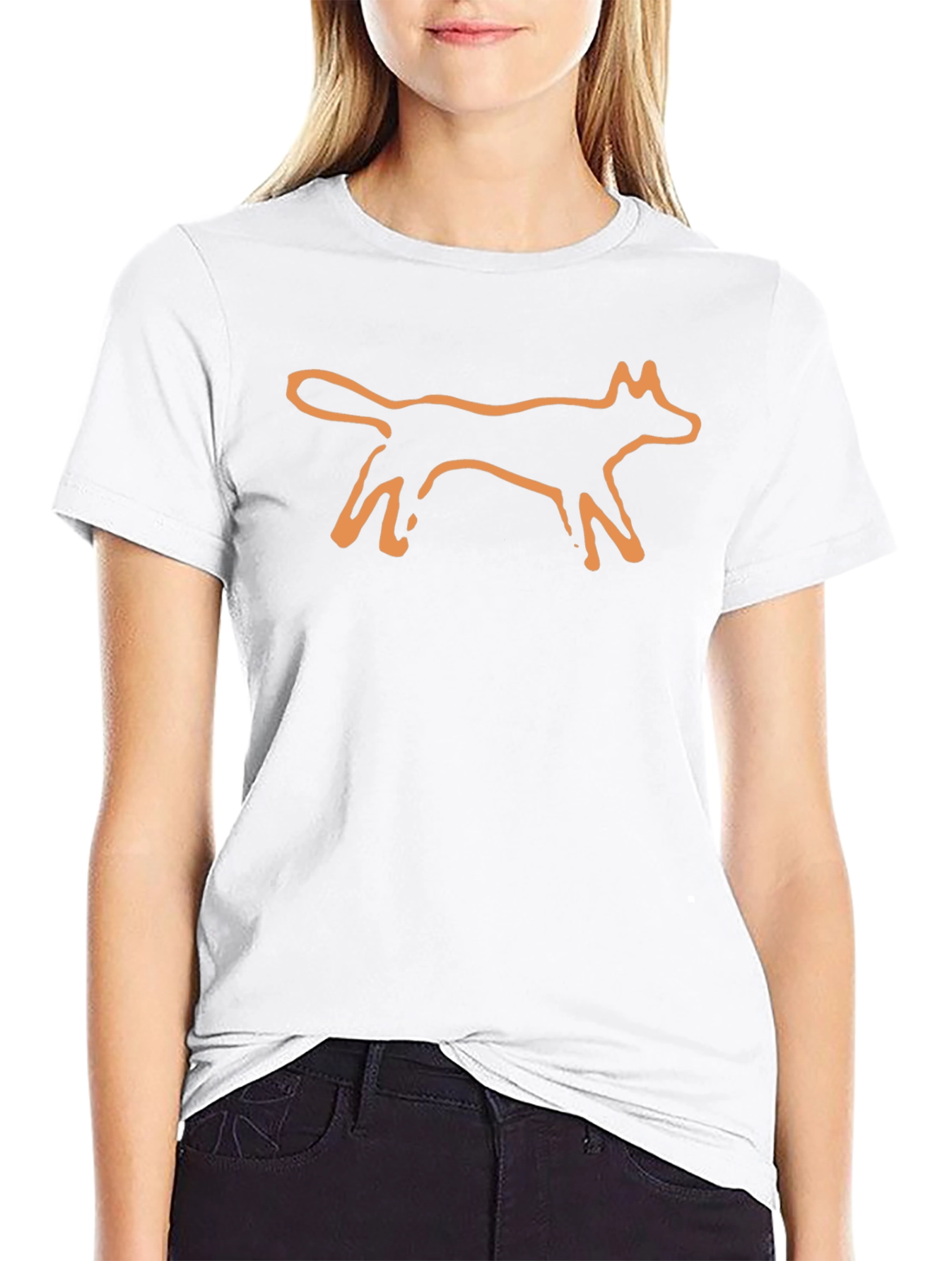 Minimalist Orange Fox Graphic Black T-Shirt
