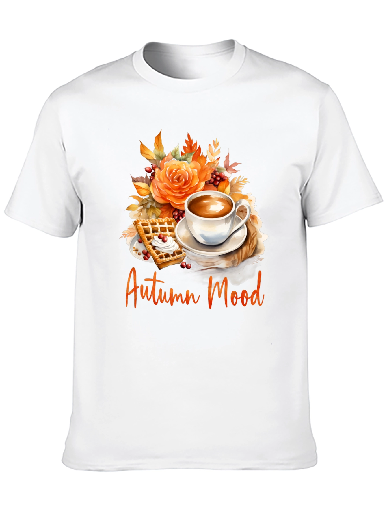 Autumn Mood T-Shirt - Coffee Waffle Floral Design