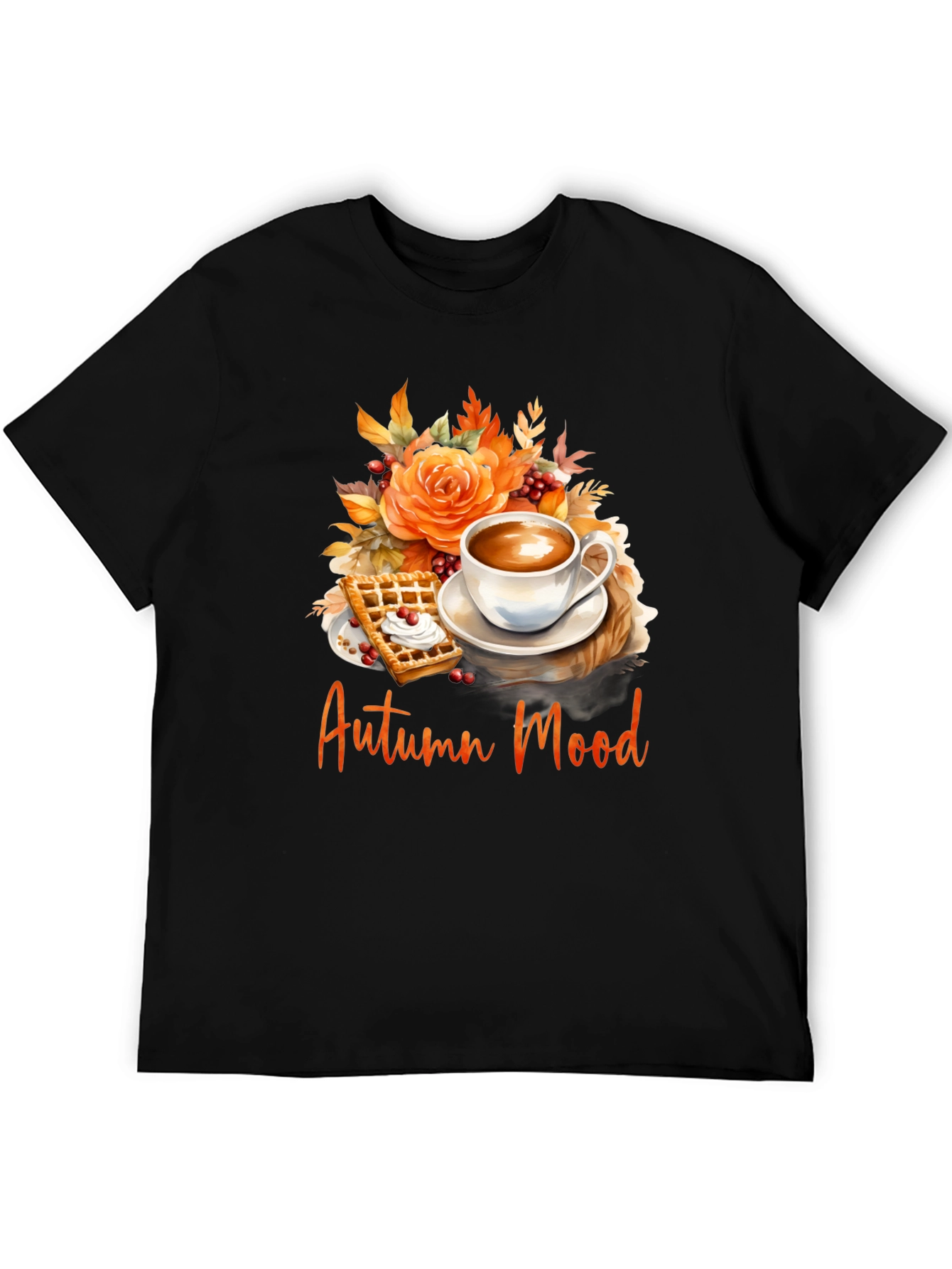 Autumn Mood T-Shirt - Coffee Waffle Floral Design