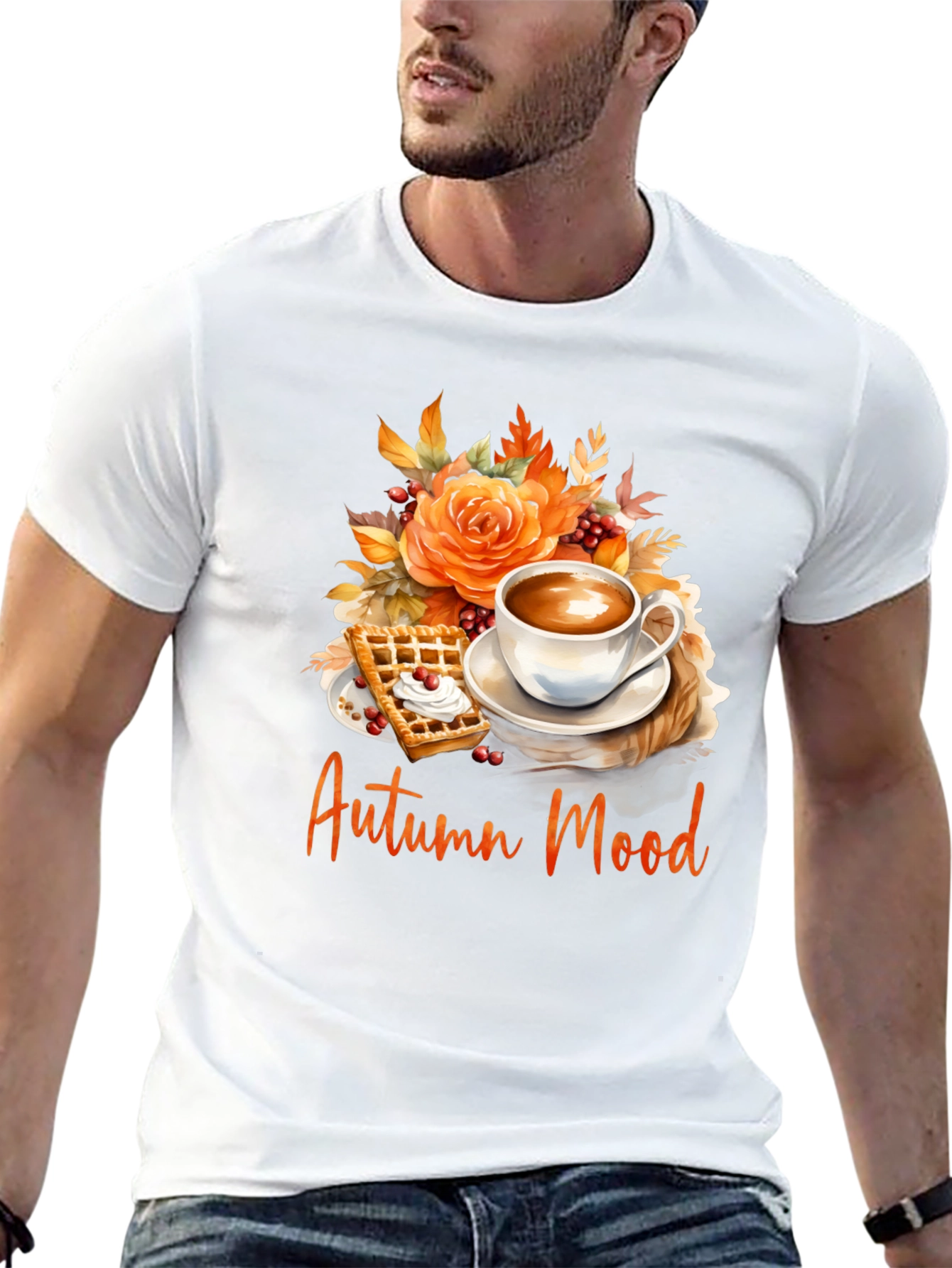 Autumn Mood T-Shirt - Coffee Waffle Floral Design