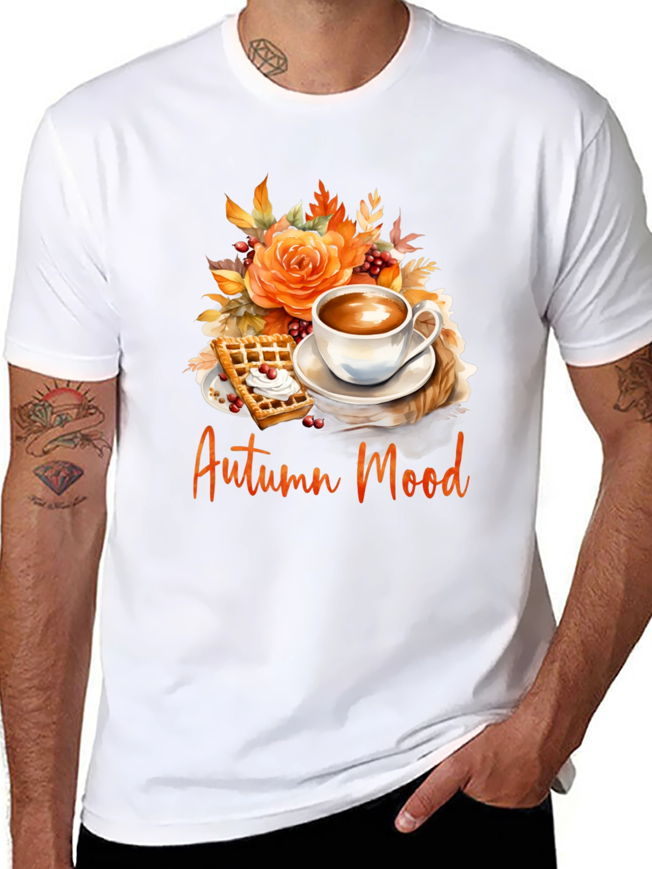 Autumn Mood T-Shirt - Coffee Waffle Floral Design