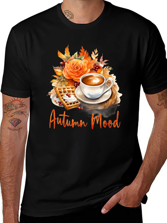 Autumn Mood T-Shirt - Coffee Waffle Floral Design