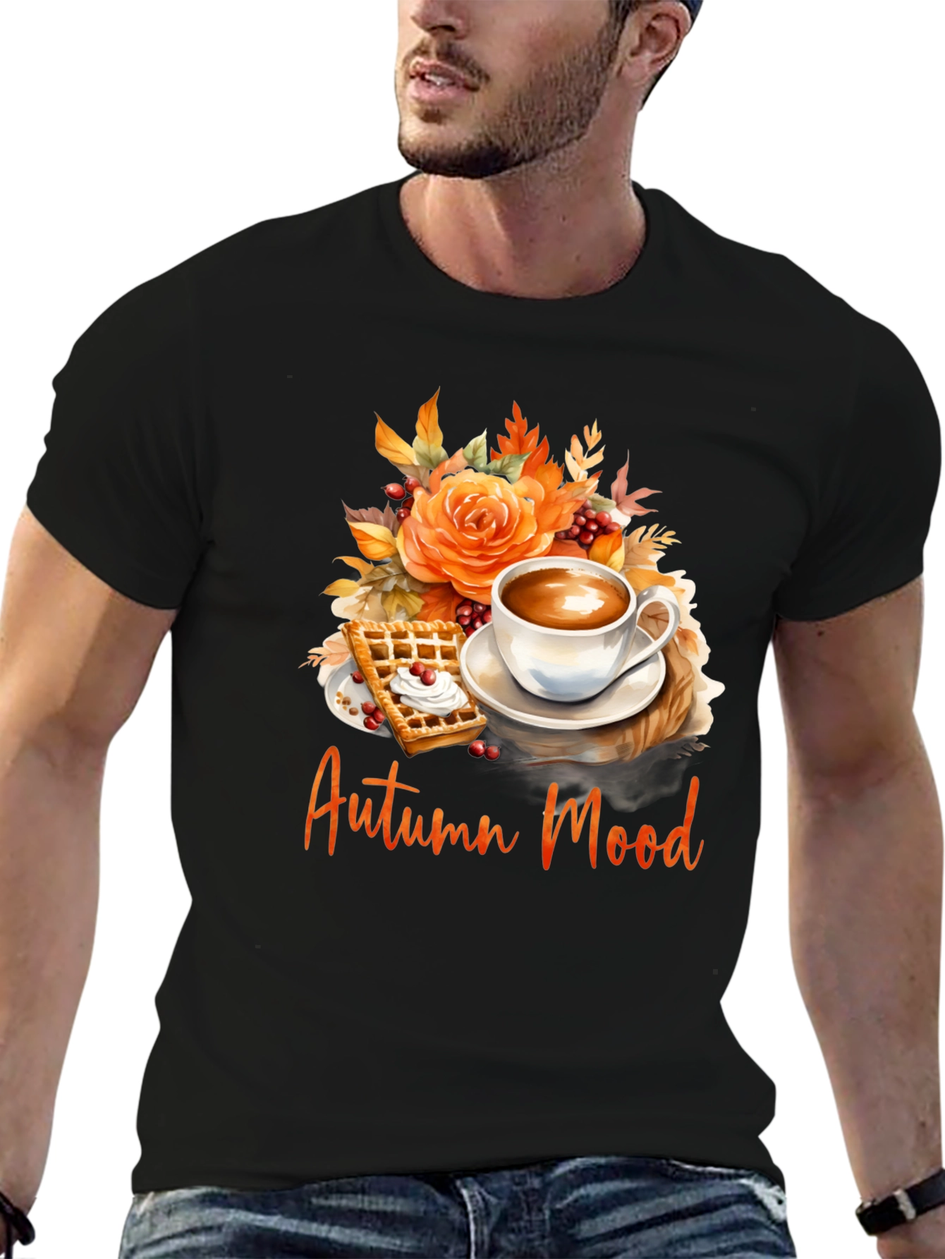 Autumn Mood T-Shirt - Coffee Waffle Floral Design