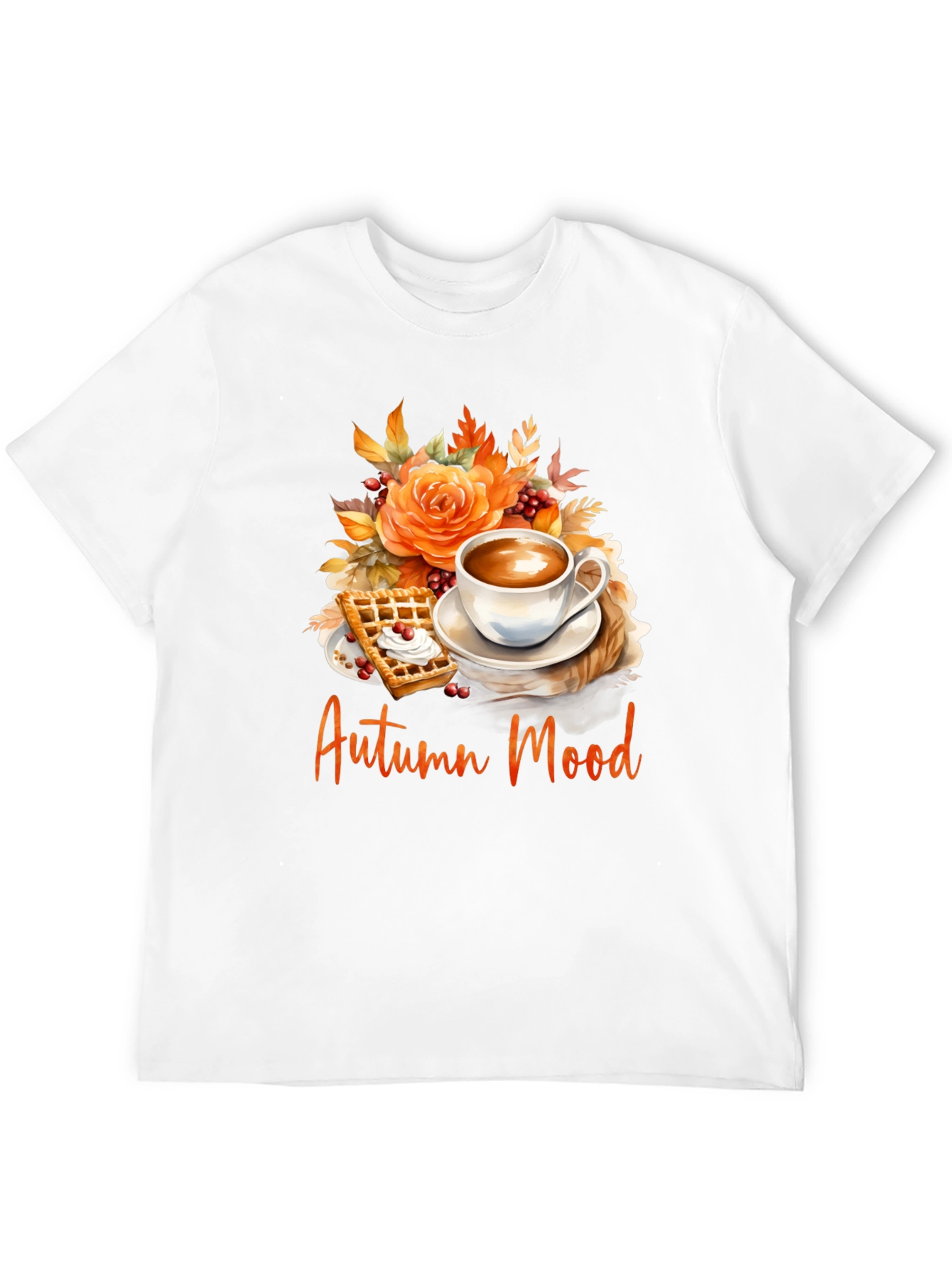 Autumn Mood T-Shirt - Coffee Waffle Floral Design