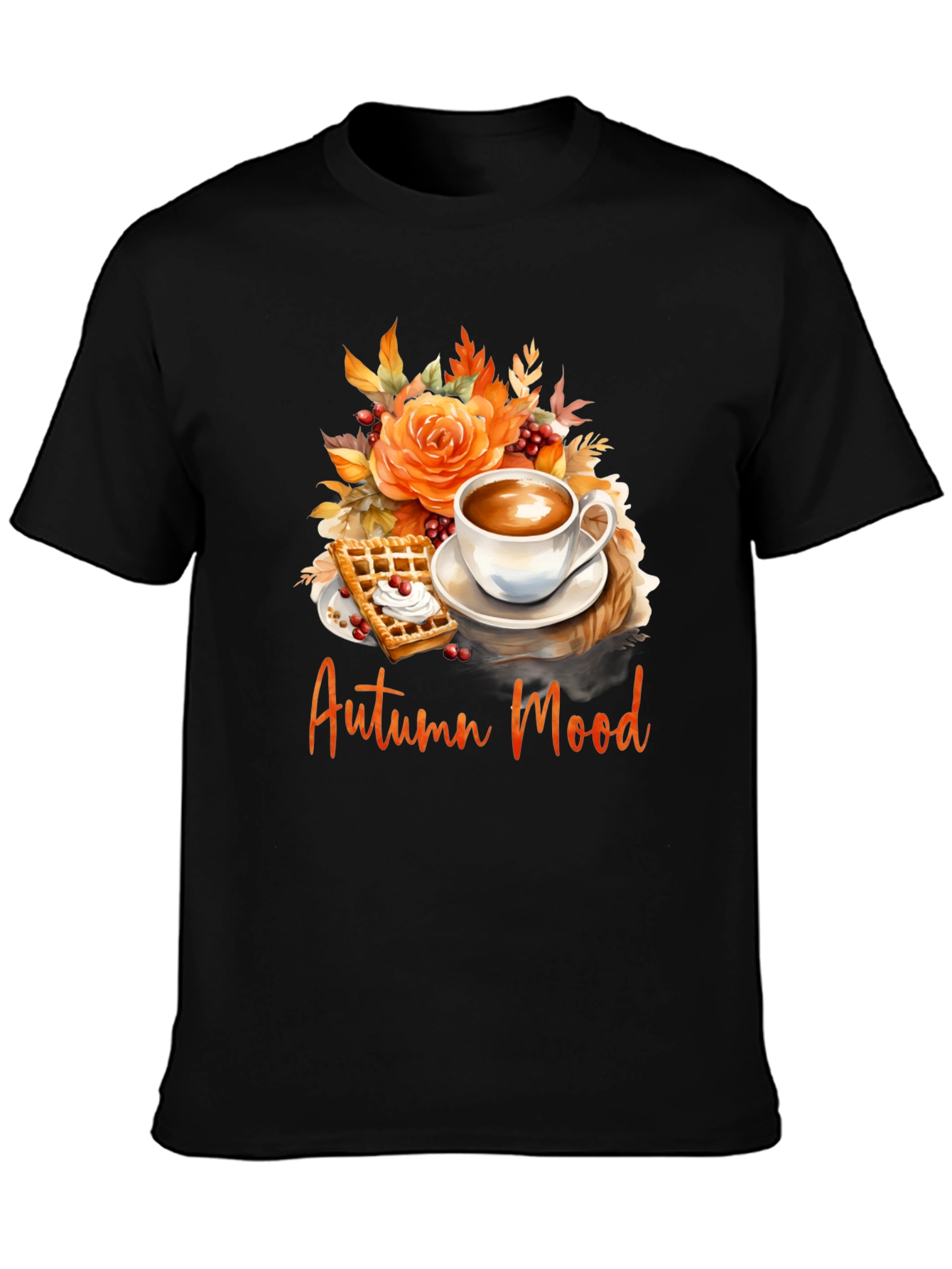 Autumn Mood T-Shirt - Coffee Waffle Floral Design