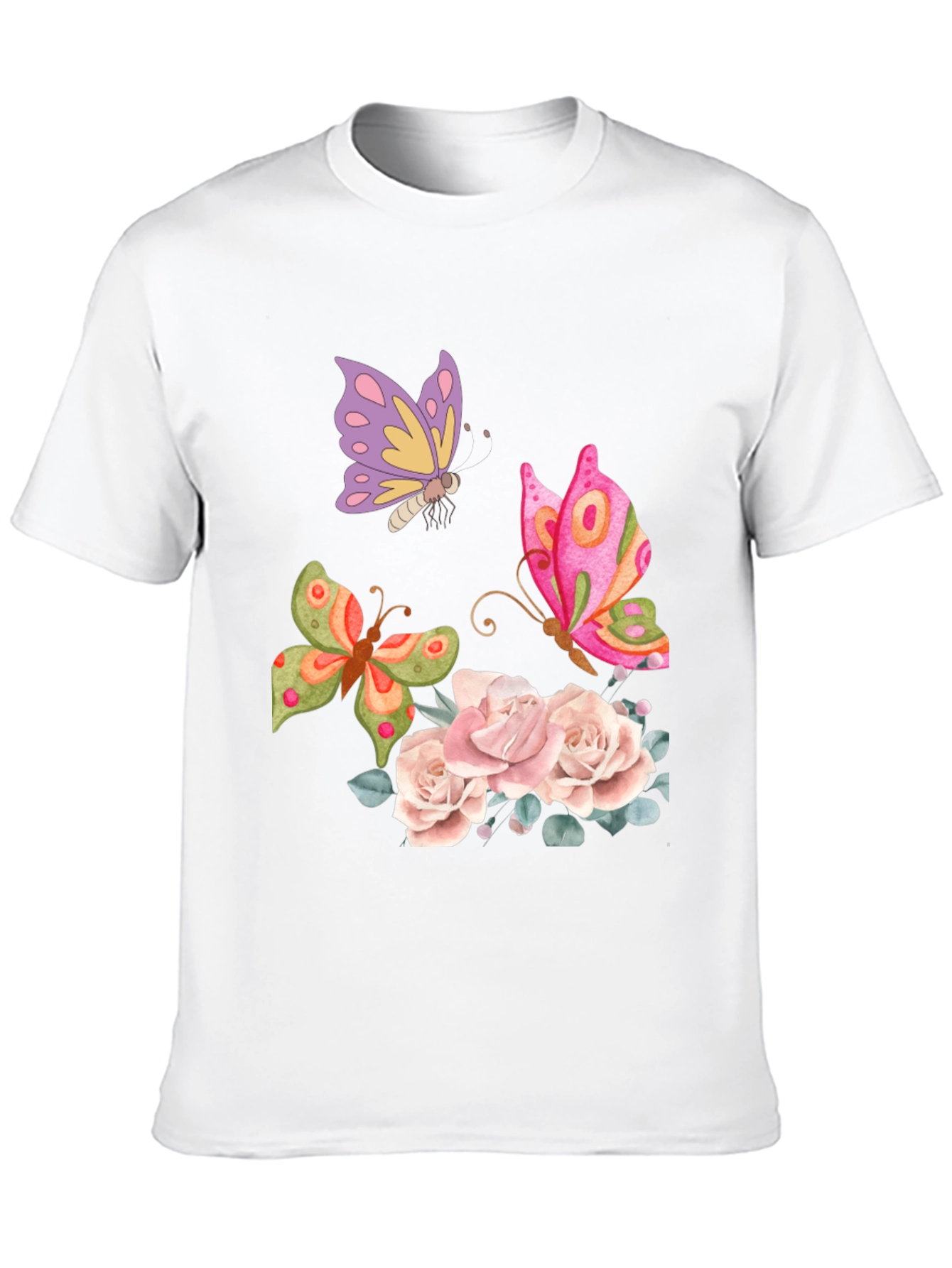 Butterfly Floral Graphic T-Shirt - Elegant Casual Wear