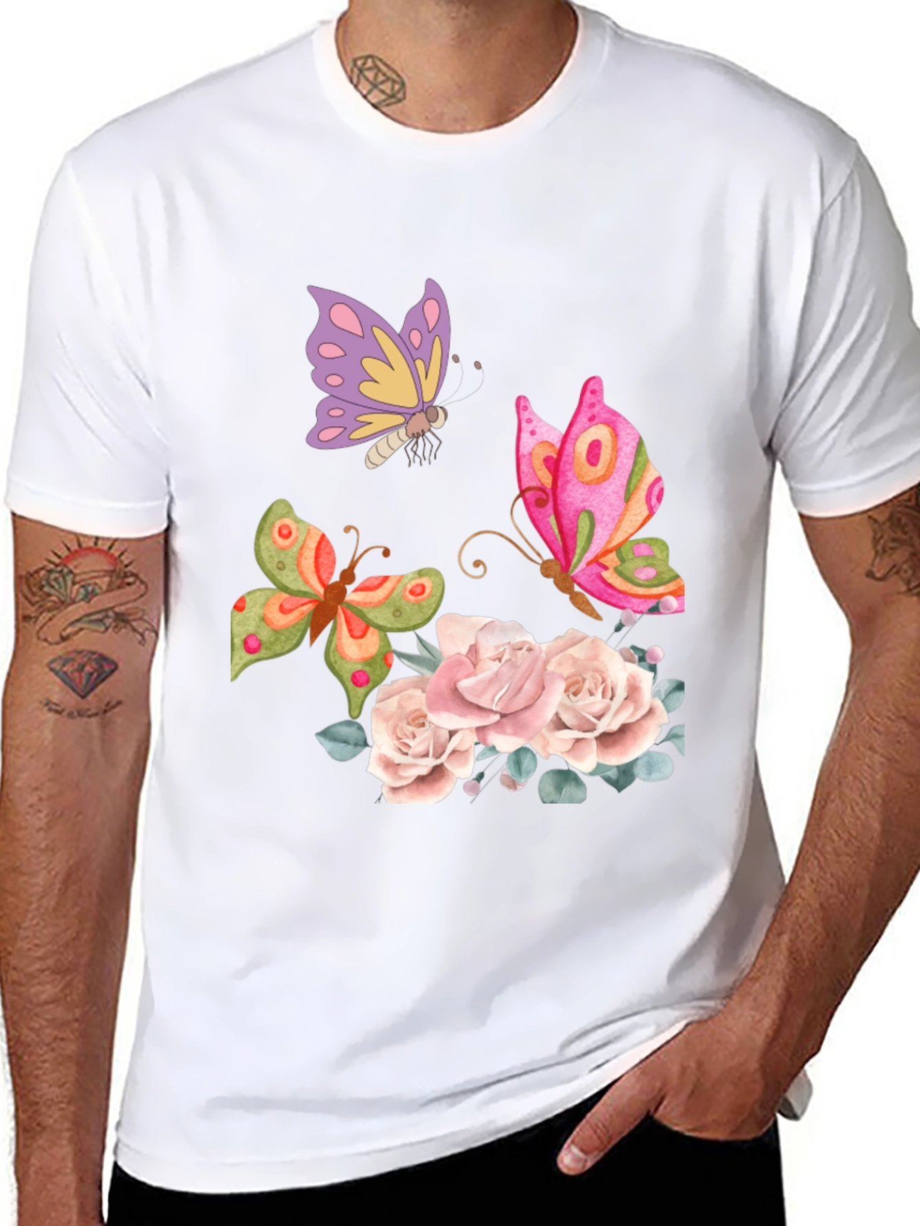 Butterfly Floral Graphic T-Shirt - Elegant Casual Wear
