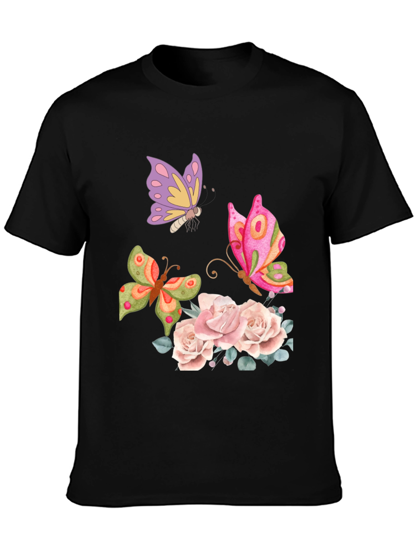 Butterfly Floral Graphic T-Shirt - Elegant Casual Wear