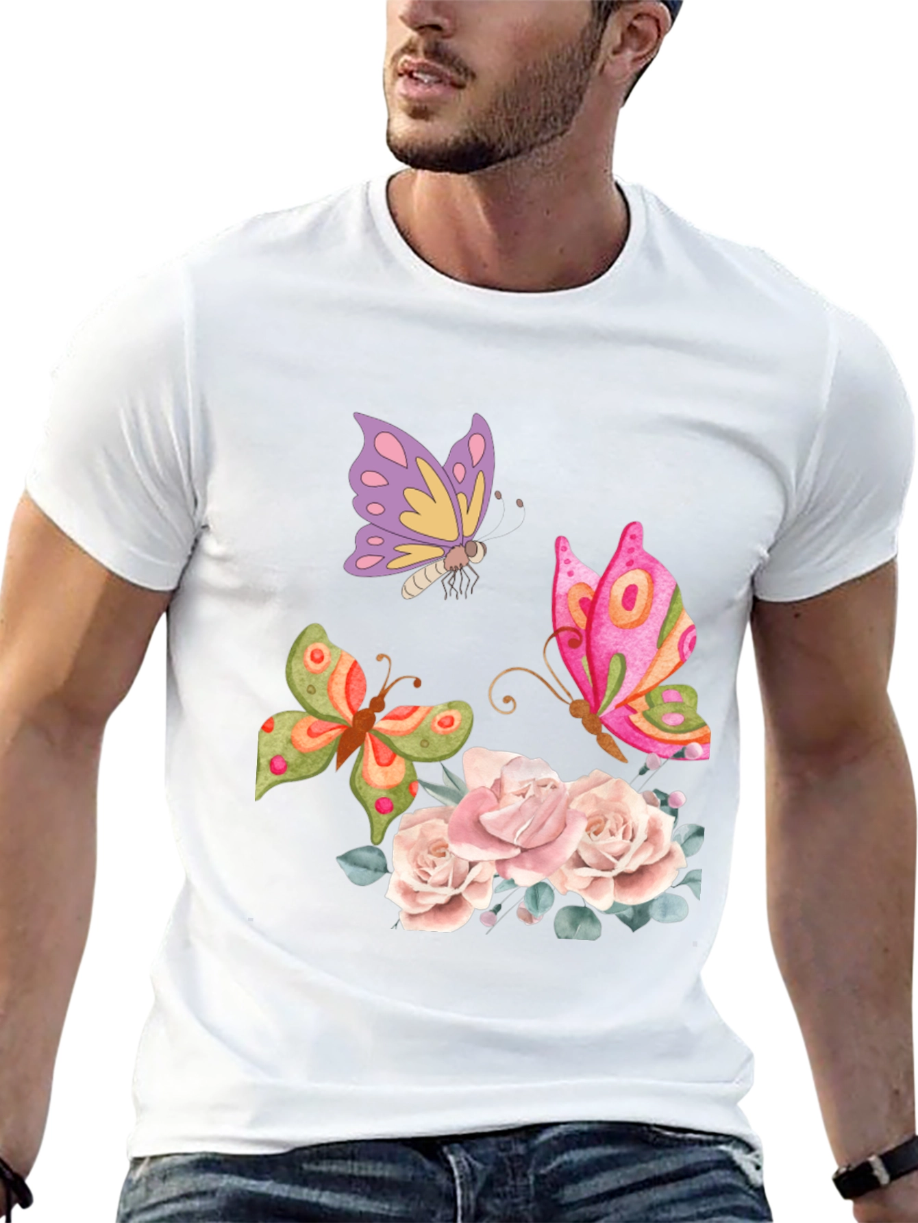 Butterfly Floral Graphic T-Shirt - Elegant Casual Wear