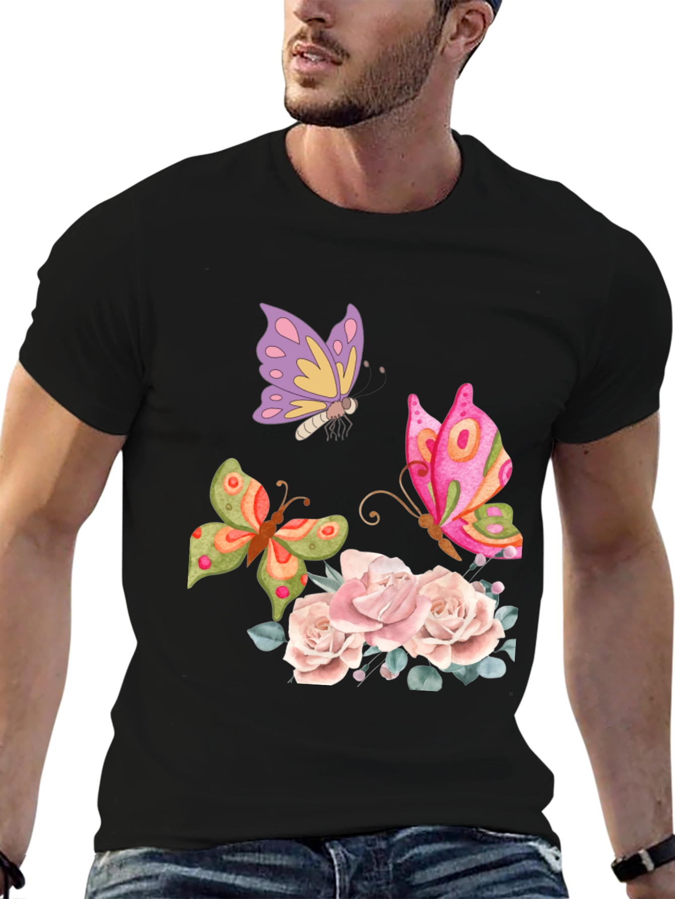 Butterfly Floral Graphic T-Shirt - Elegant Casual Wear