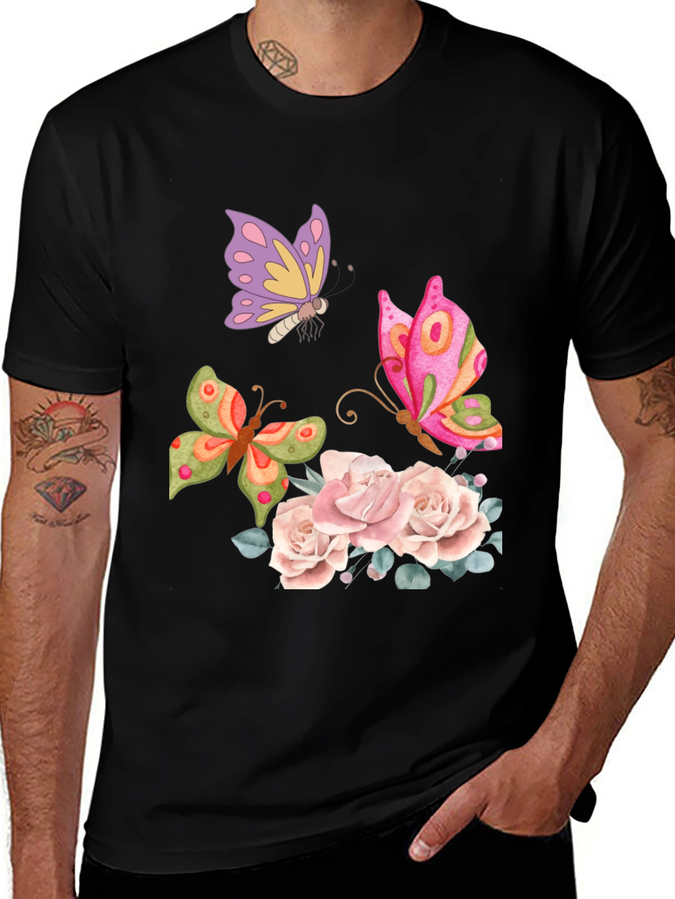 Butterfly Floral Graphic T-Shirt - Elegant Casual Wear
