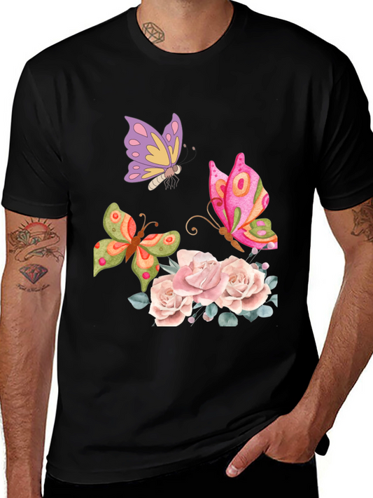 Butterfly Floral Graphic T-Shirt - Elegant Casual Wear