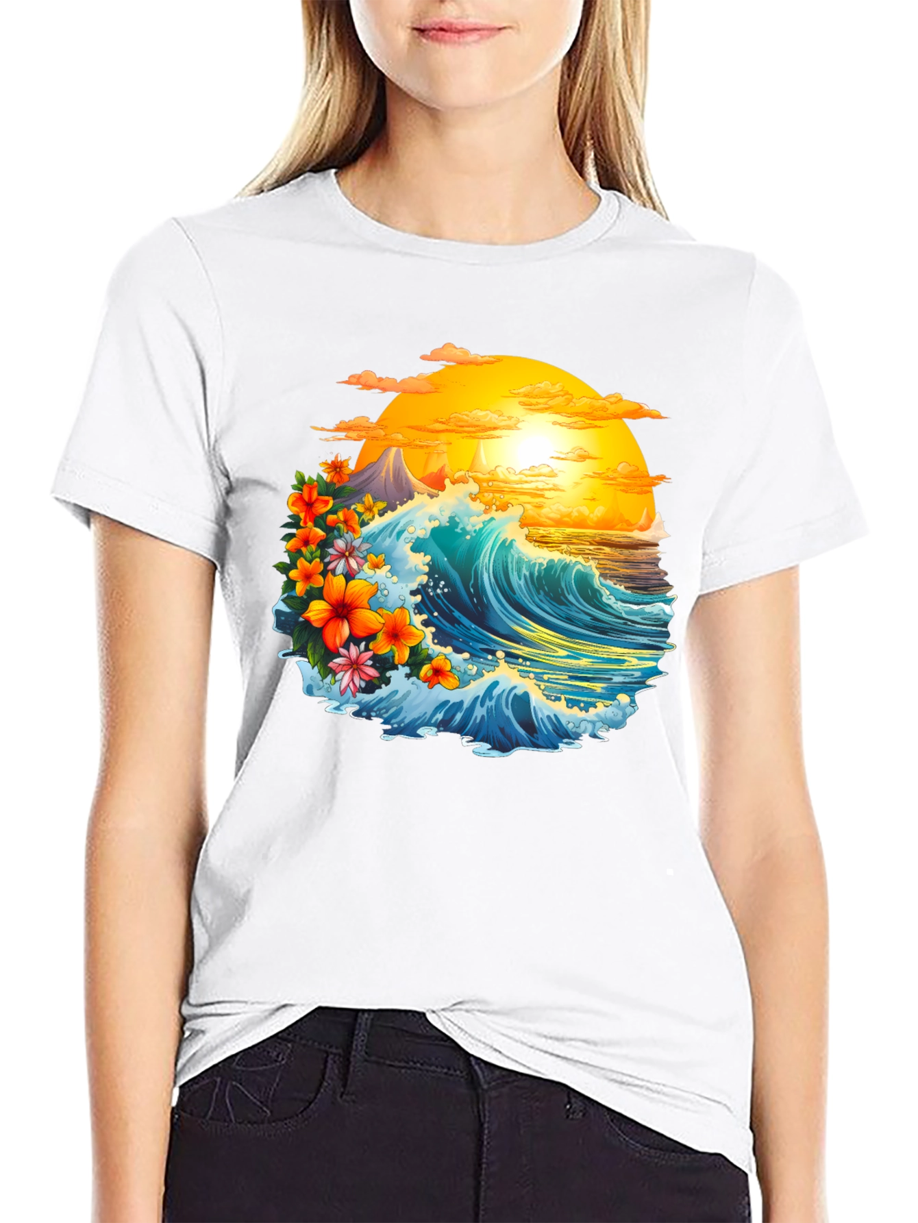 Tropical Wave Graphic Tee - Black