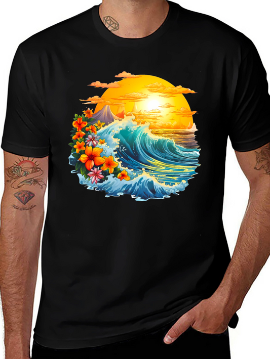 Tropical Wave Graphic Tee - Black