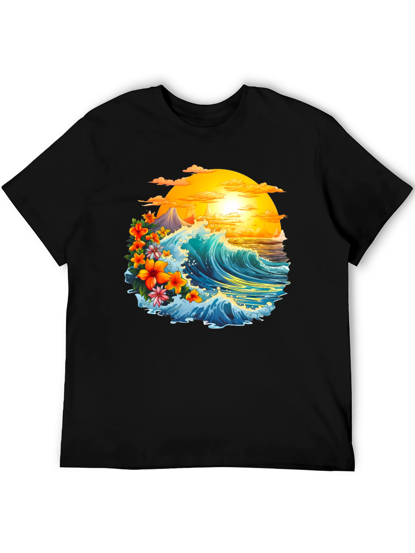Tropical Wave Graphic Tee - Black