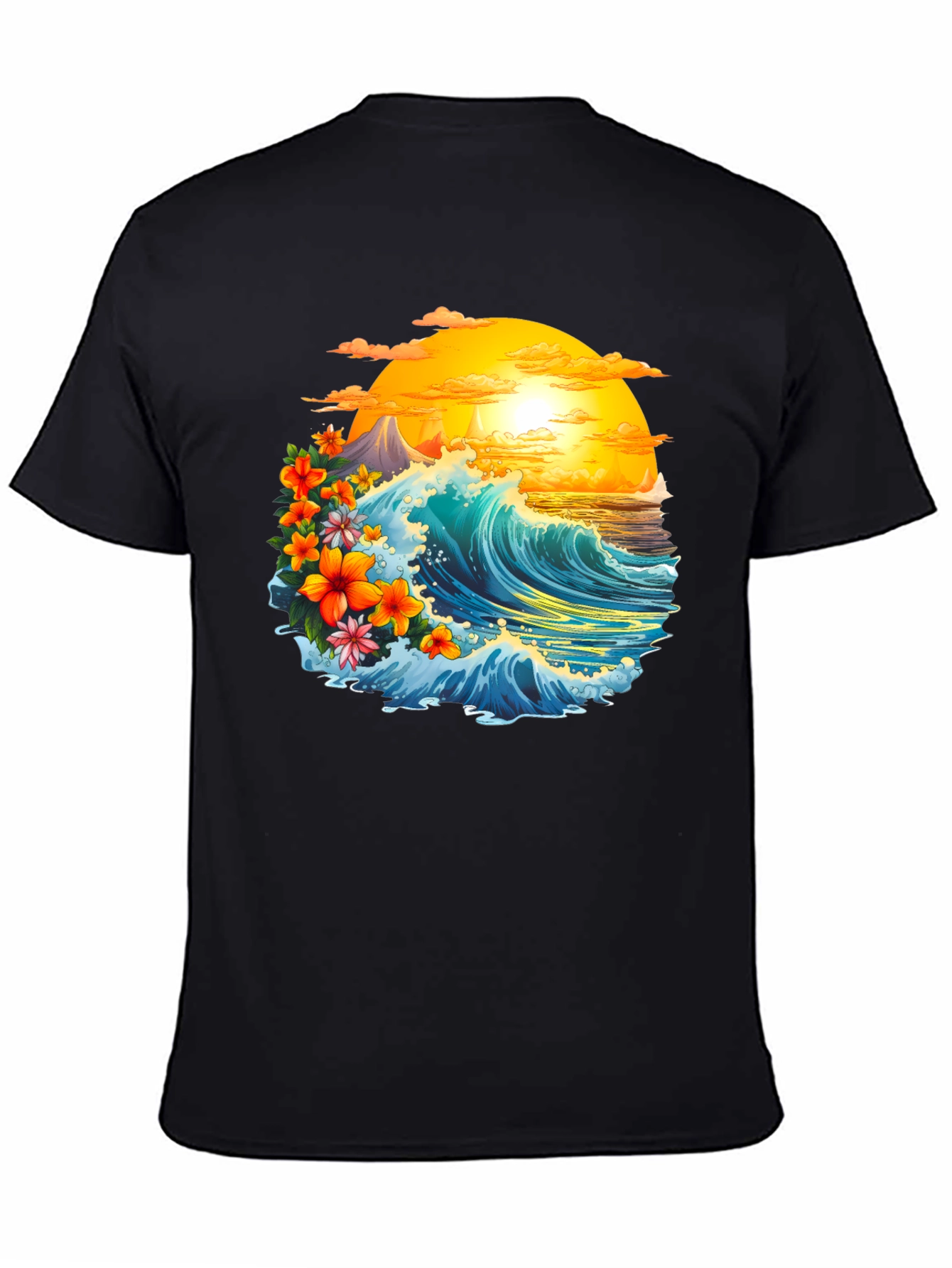 Tropical Wave Graphic Tee - Black