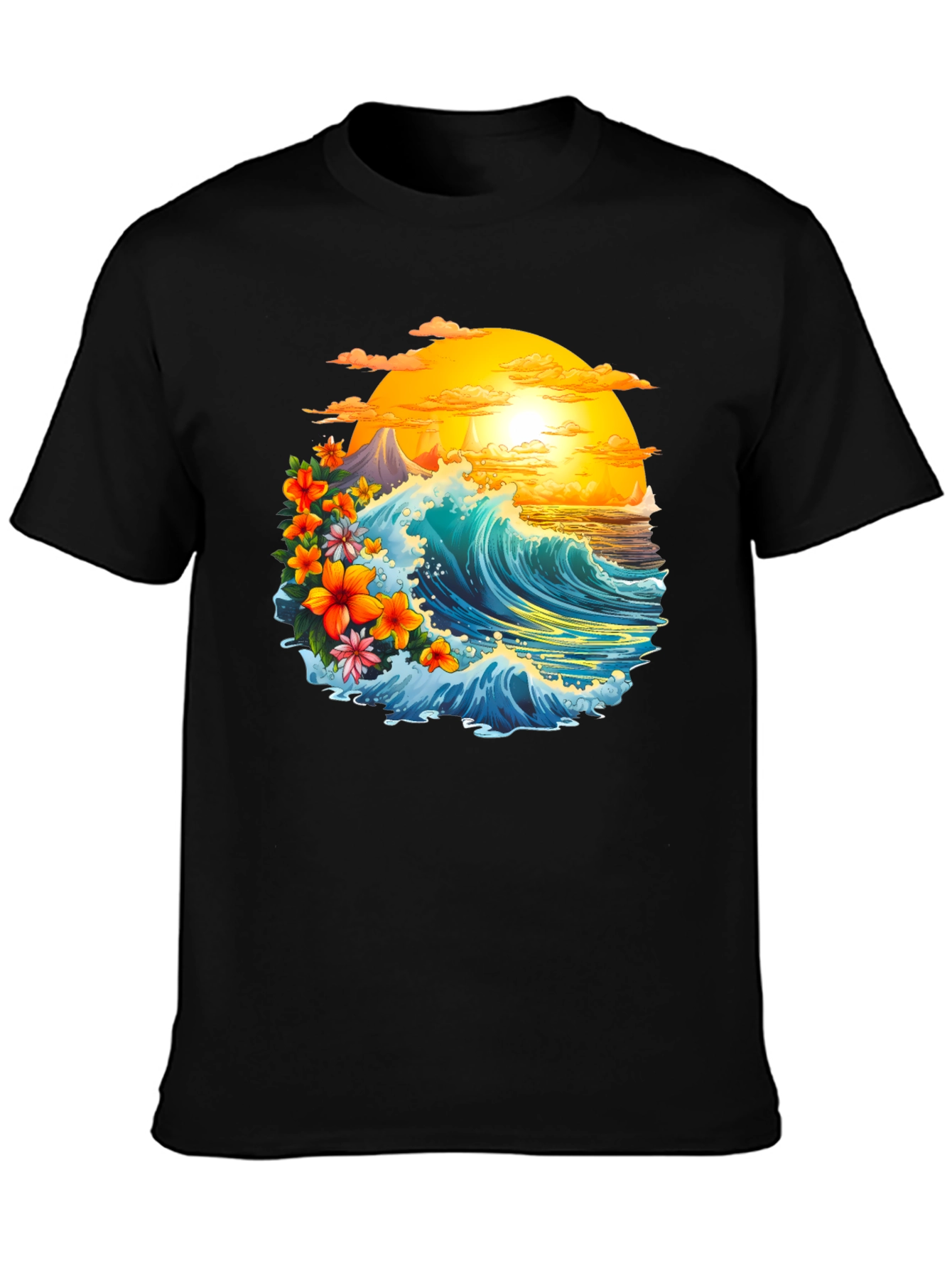 Tropical Wave Graphic Tee - Black