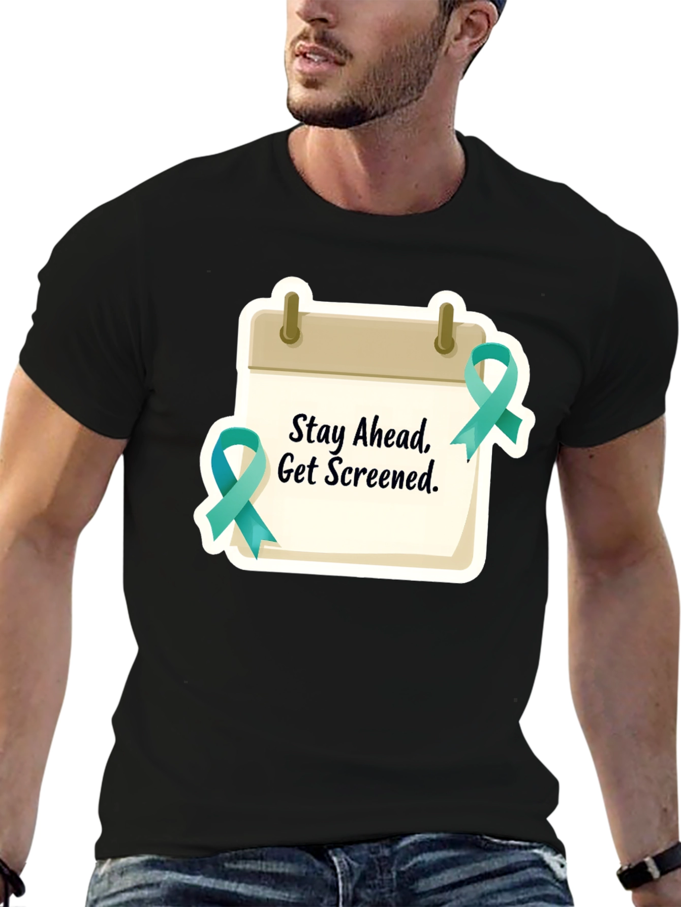 Stay Ahead Get Screened Black T-Shirt