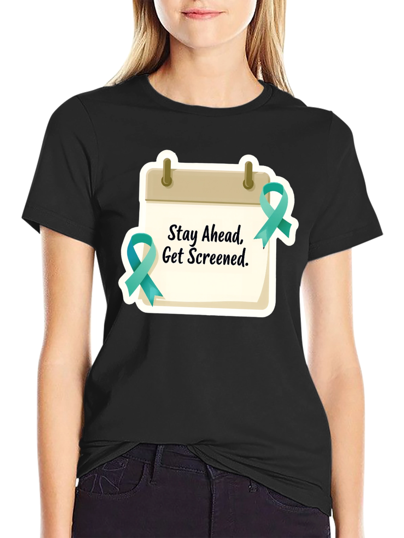 Stay Ahead Get Screened Black T-Shirt