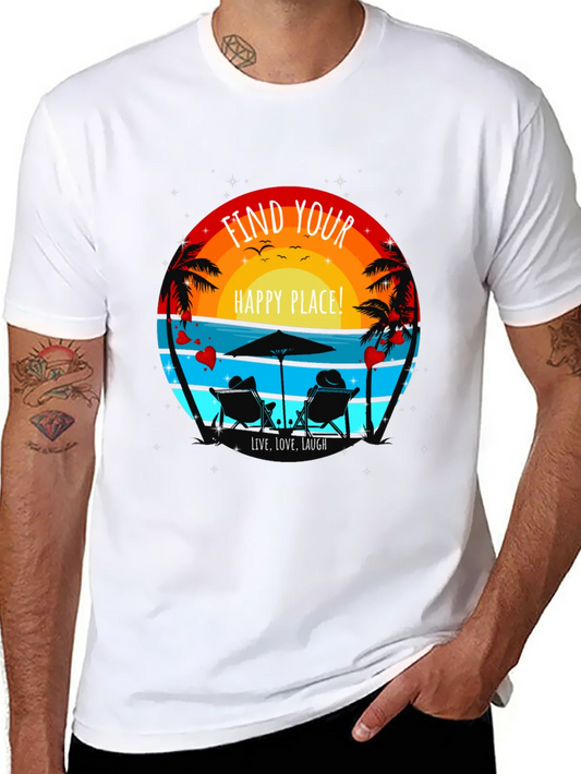 Find Your Happy Place Graphic T-Shirt - Beach Sunset Tee