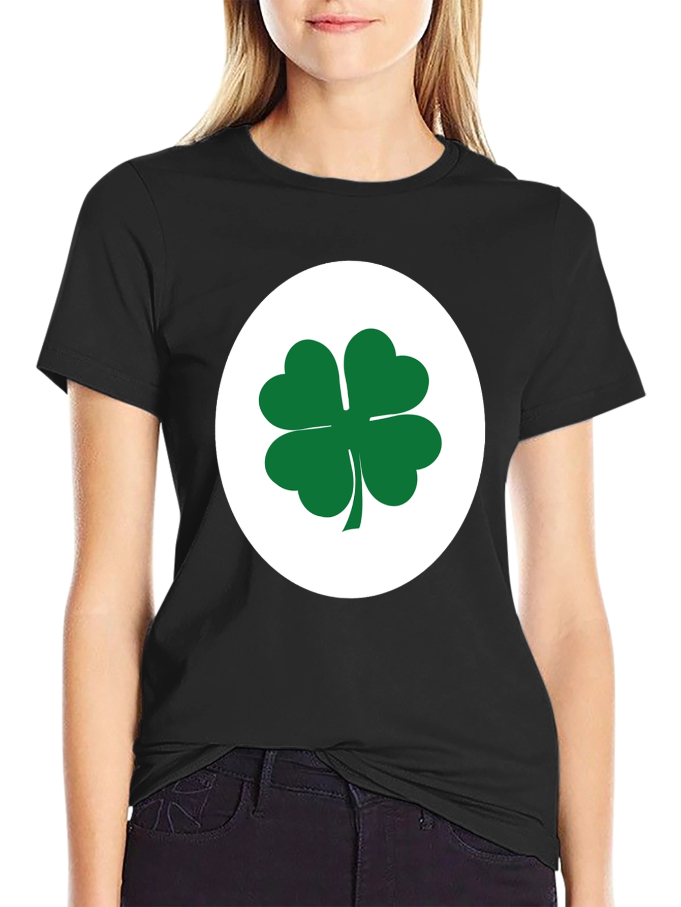 Lucky Shamrock Tee - Black Cotton Blend T-Shirt