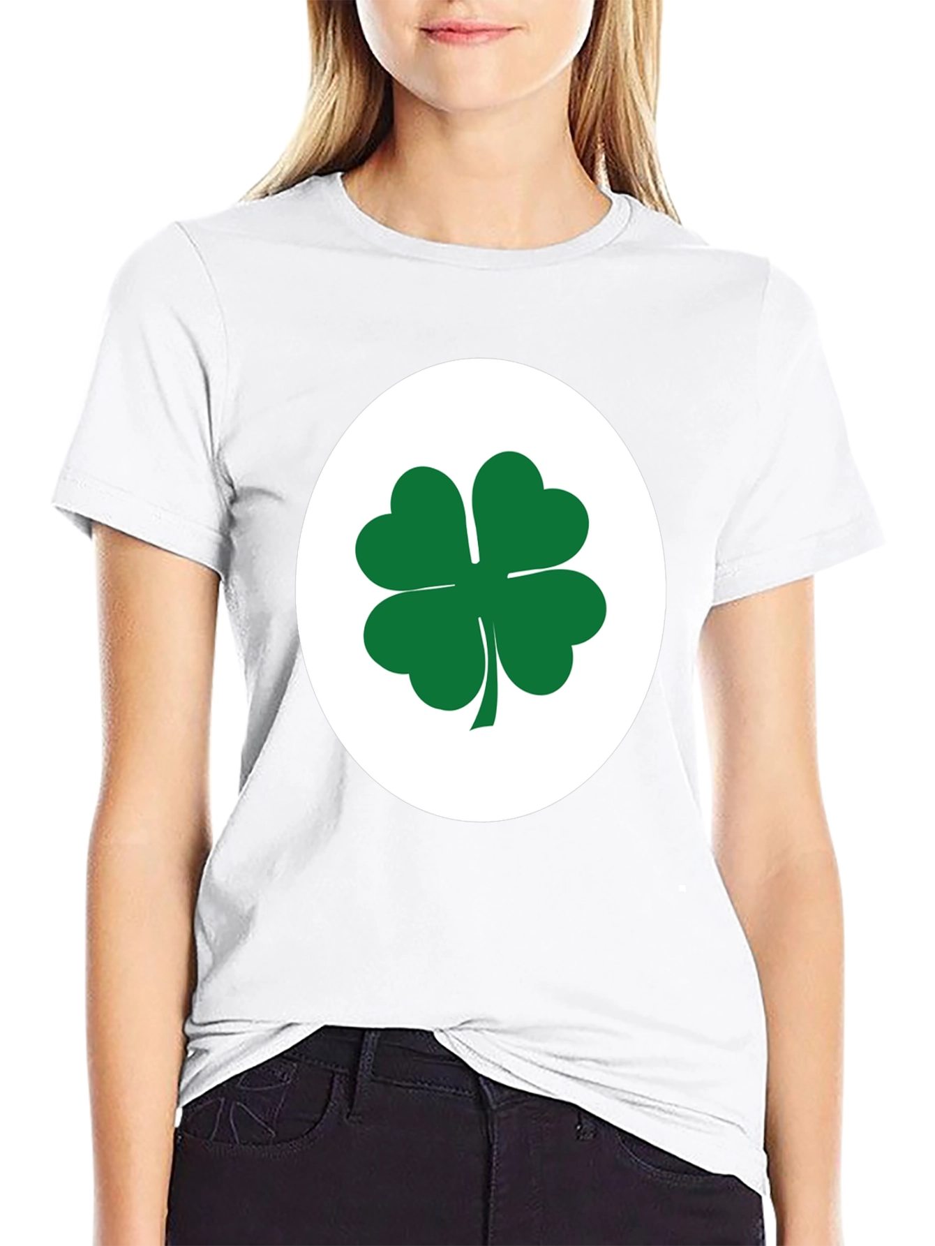 Lucky Shamrock Tee - Black Cotton Blend T-Shirt
