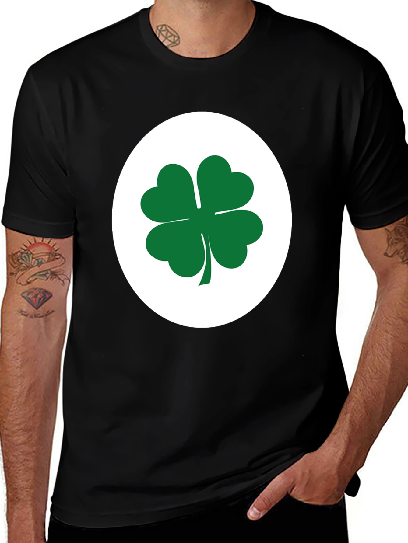 Lucky Shamrock Tee - Black Cotton Blend T-Shirt