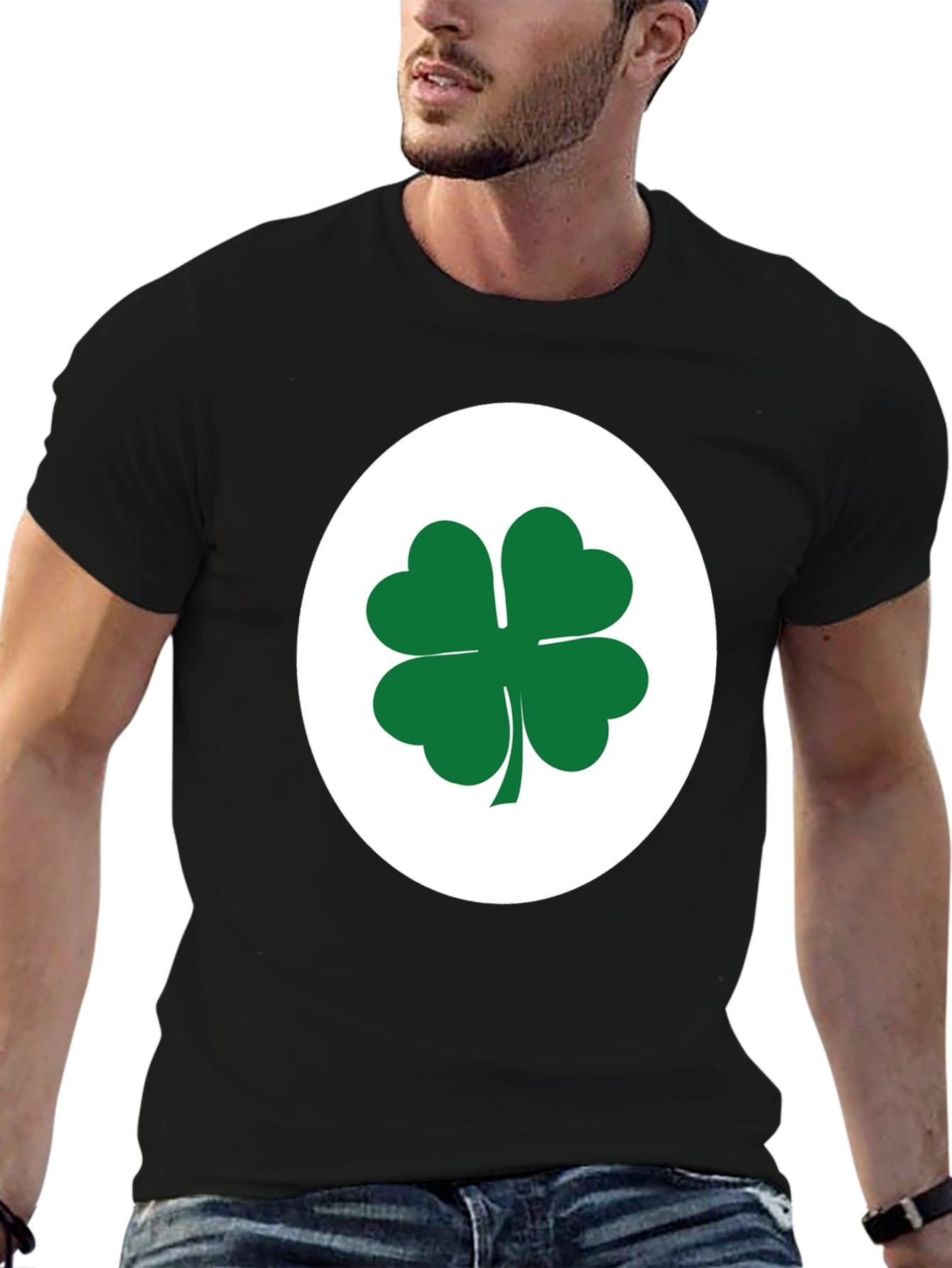 Lucky Shamrock Tee - Black Cotton Blend T-Shirt