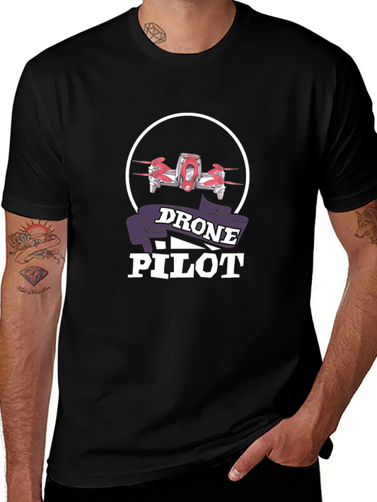 Drone Pilot Graphic Tee - Black Cotton T-Shirt