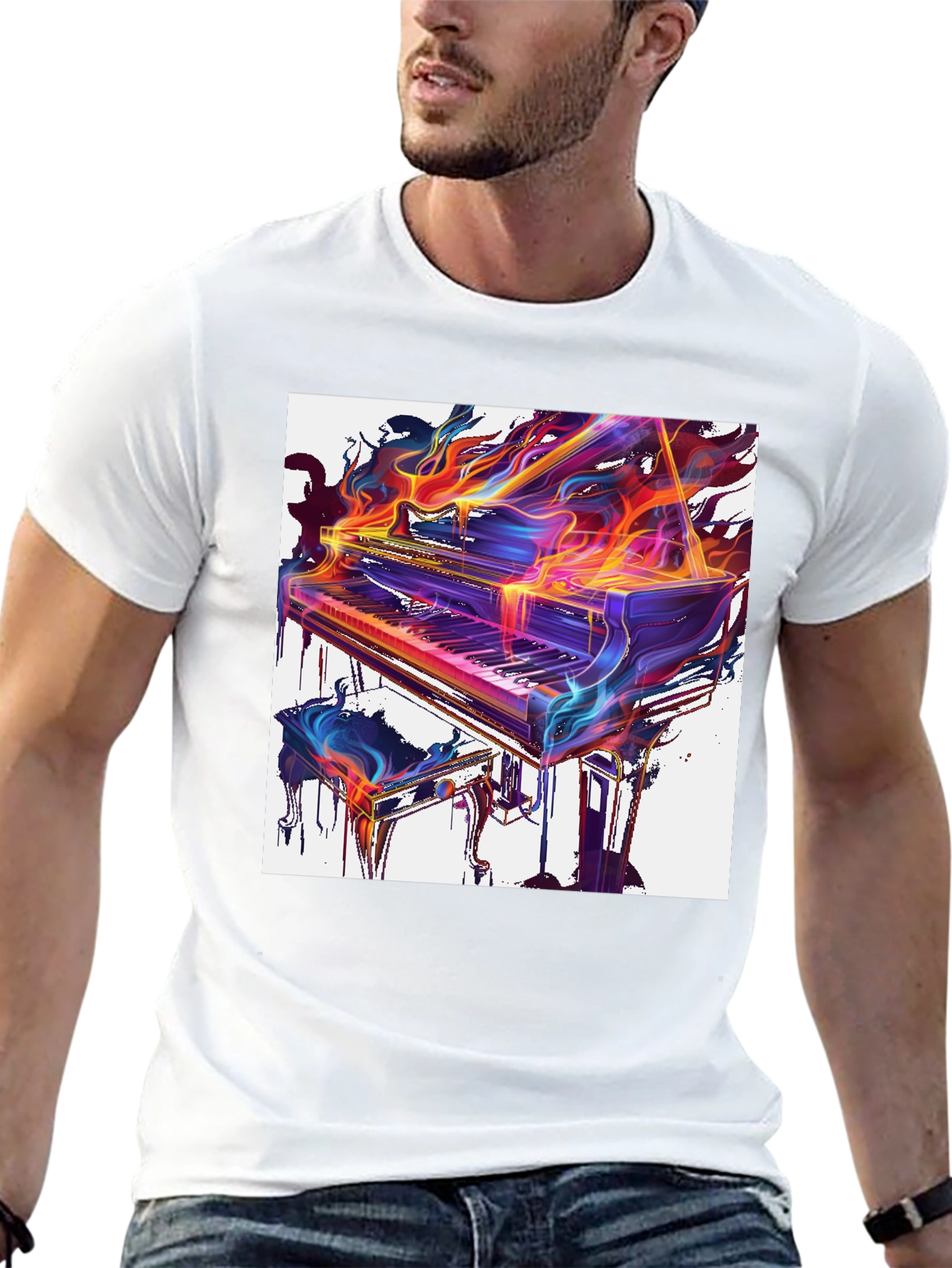 Flaming Piano Graphic Tee - Artistic Music Lover Shirt