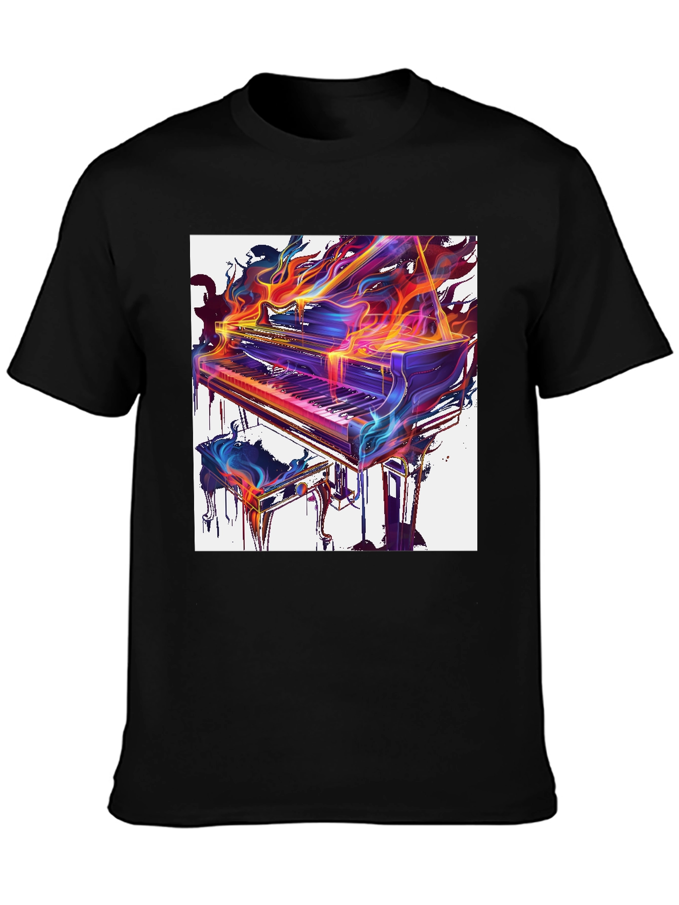 Flaming Piano Graphic Tee - Artistic Music Lover Shirt