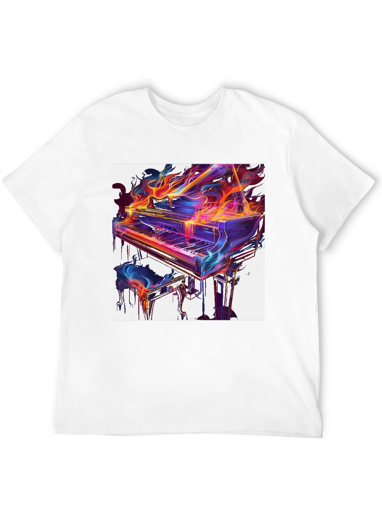Flaming Piano Graphic Tee - Artistic Music Lover Shirt