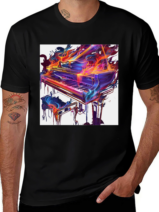 Flaming Piano Graphic Tee - Artistic Music Lover Shirt