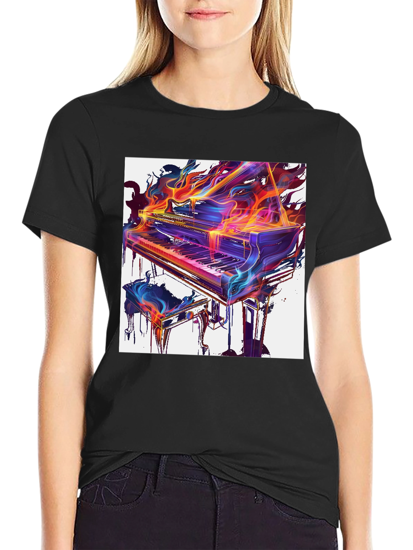 Flaming Piano Graphic Tee - Artistic Music Lover Shirt