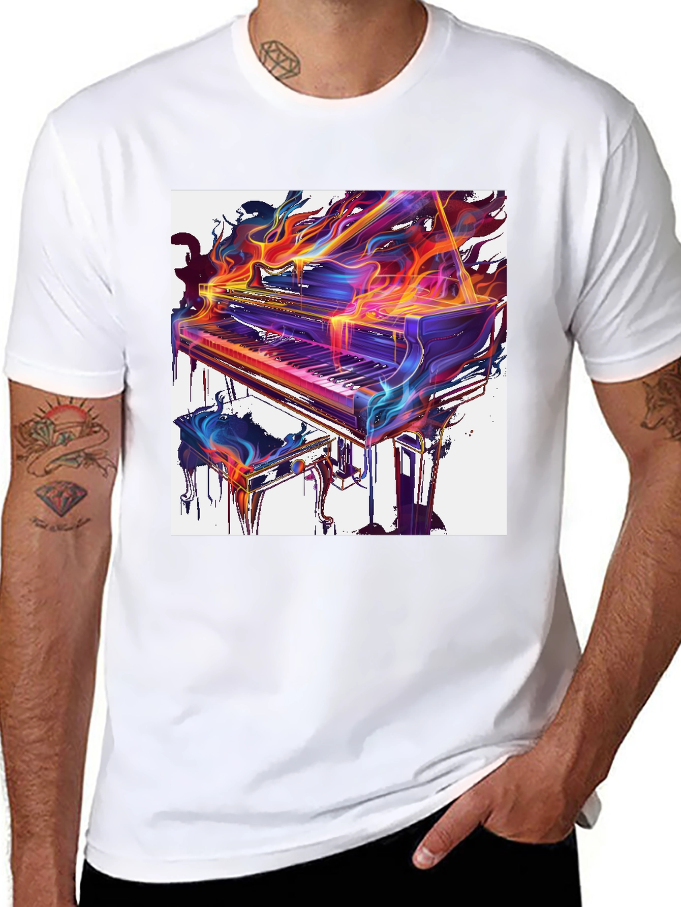Flaming Piano Graphic Tee - Artistic Music Lover Shirt