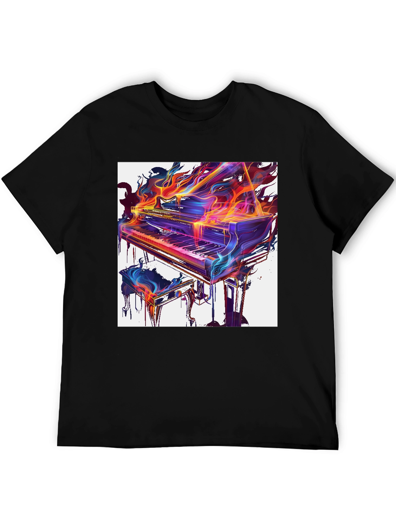Flaming Piano Graphic Tee - Artistic Music Lover Shirt