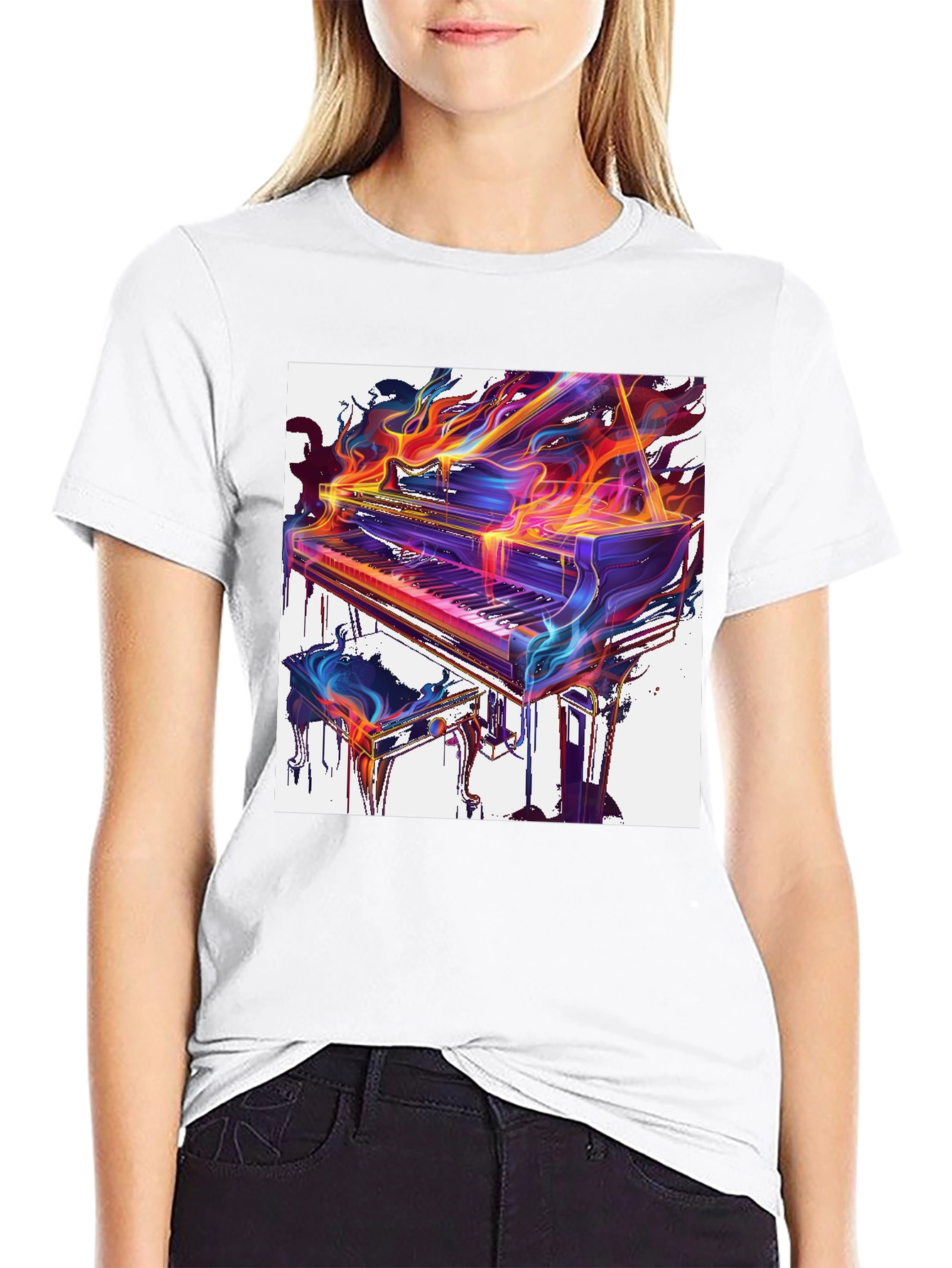 Flaming Piano Graphic Tee - Artistic Music Lover Shirt