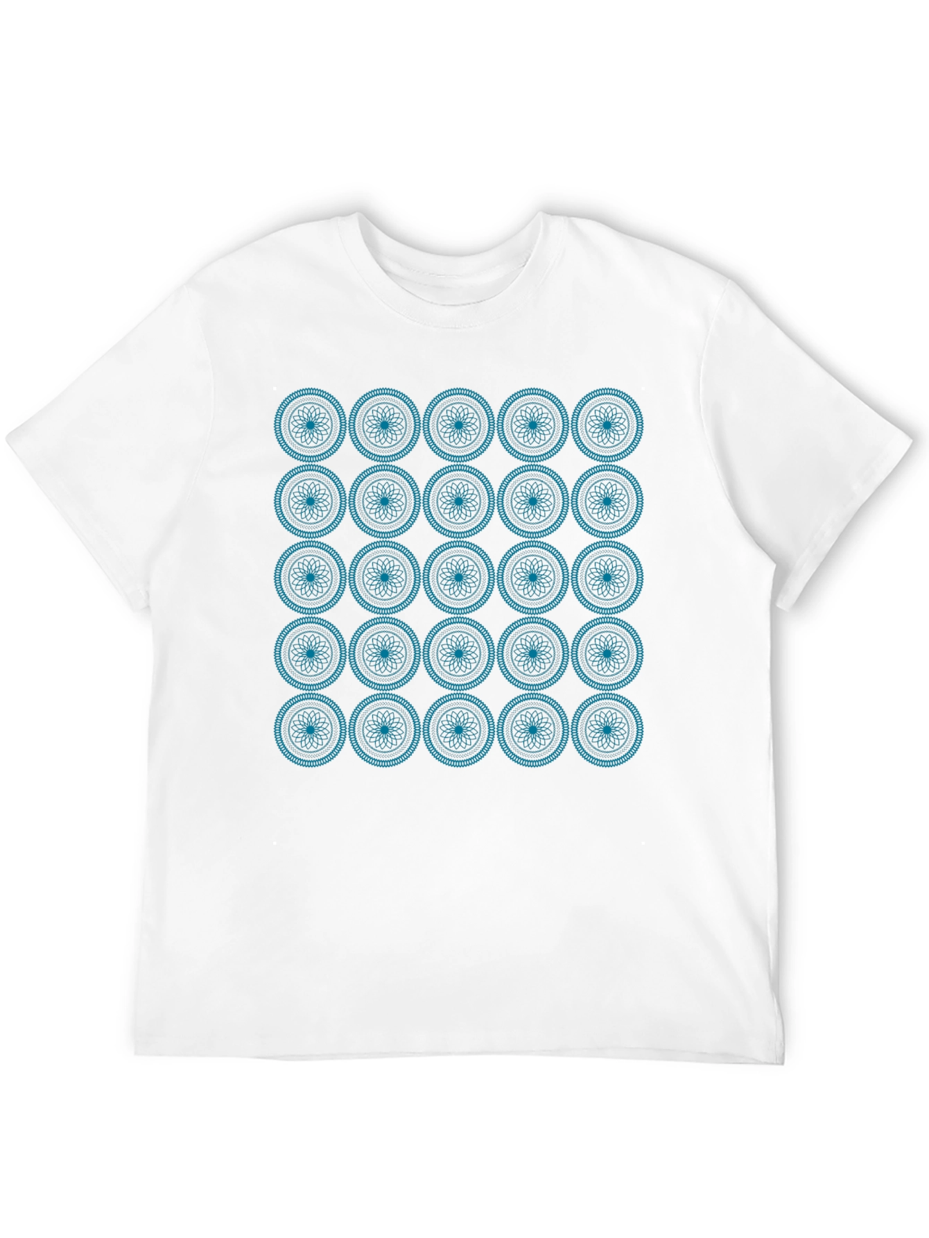 Geometric Teal Pattern Black T-Shirt