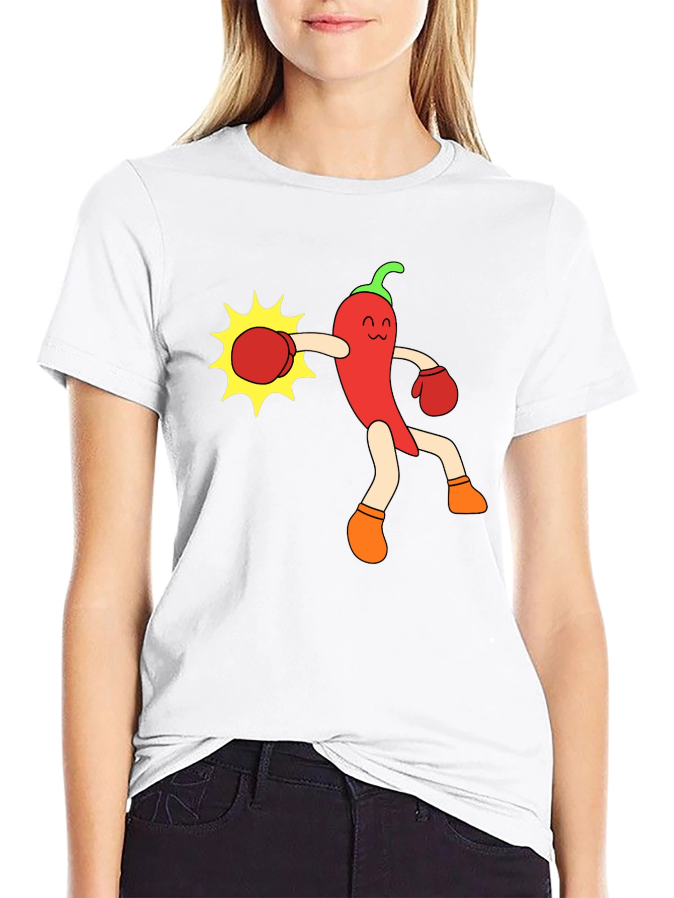 Funny Chili Pepper Boxing Black T-Shirt