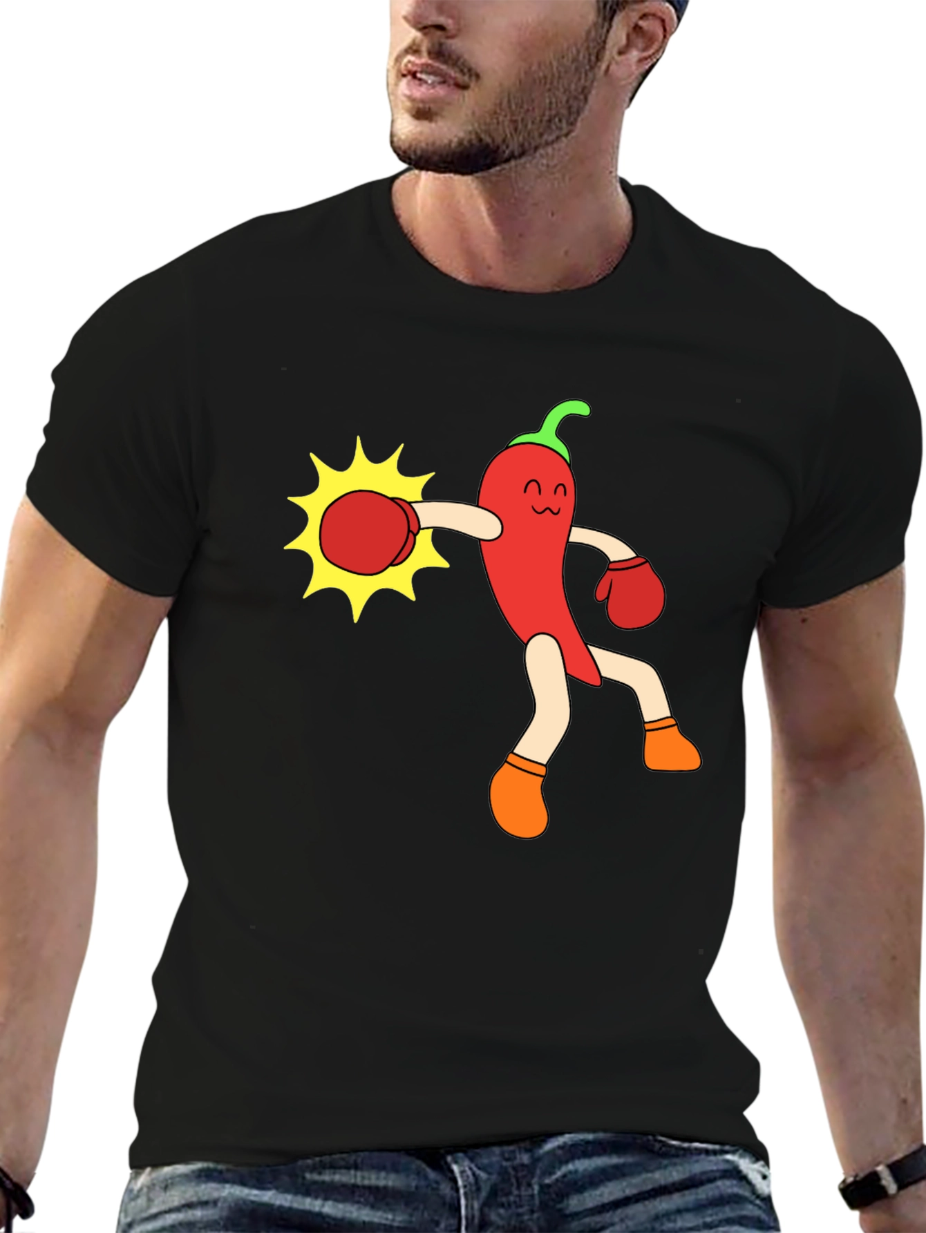 Funny Chili Pepper Boxing Black T-Shirt