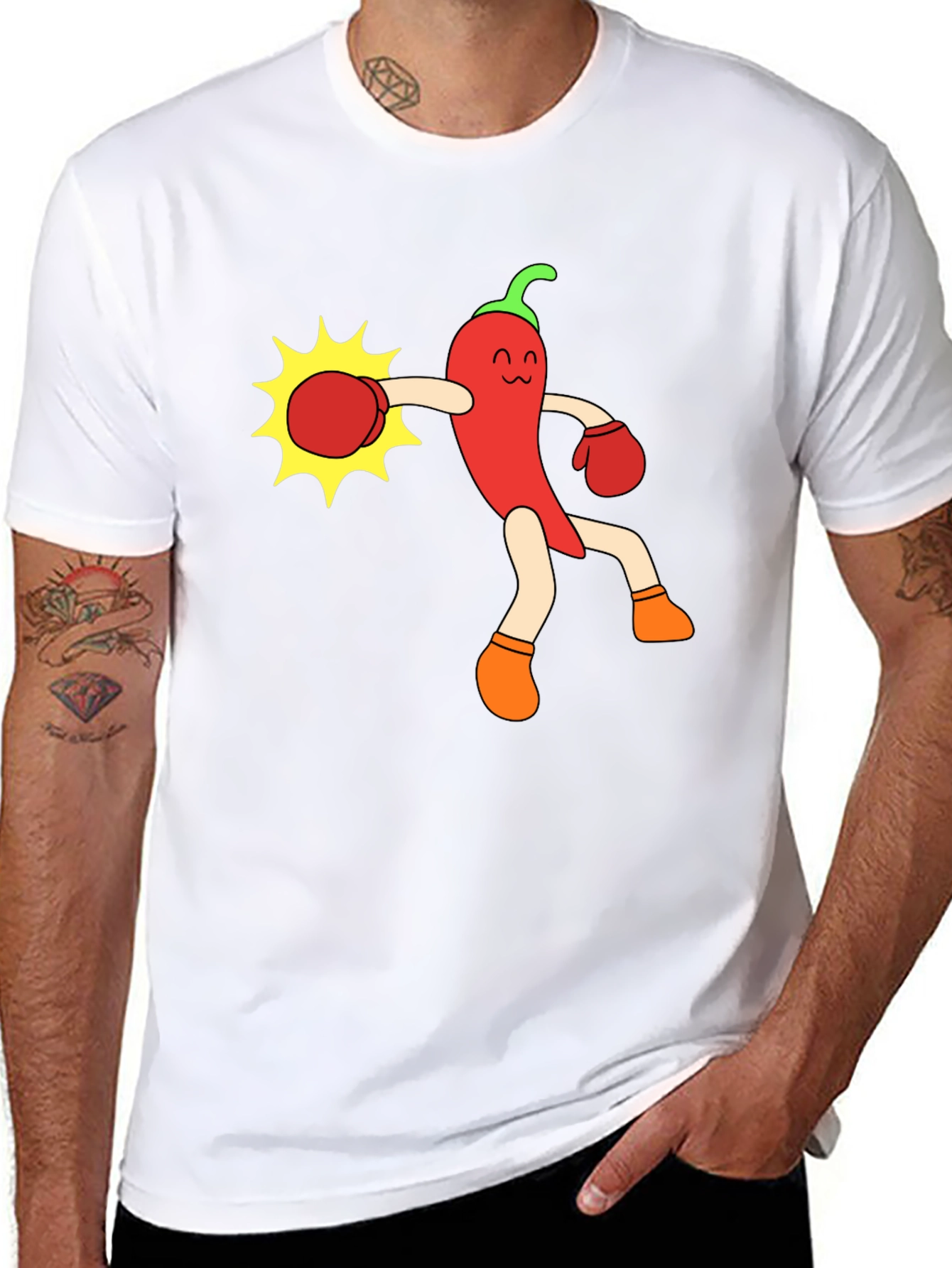 Funny Chili Pepper Boxing Black T-Shirt