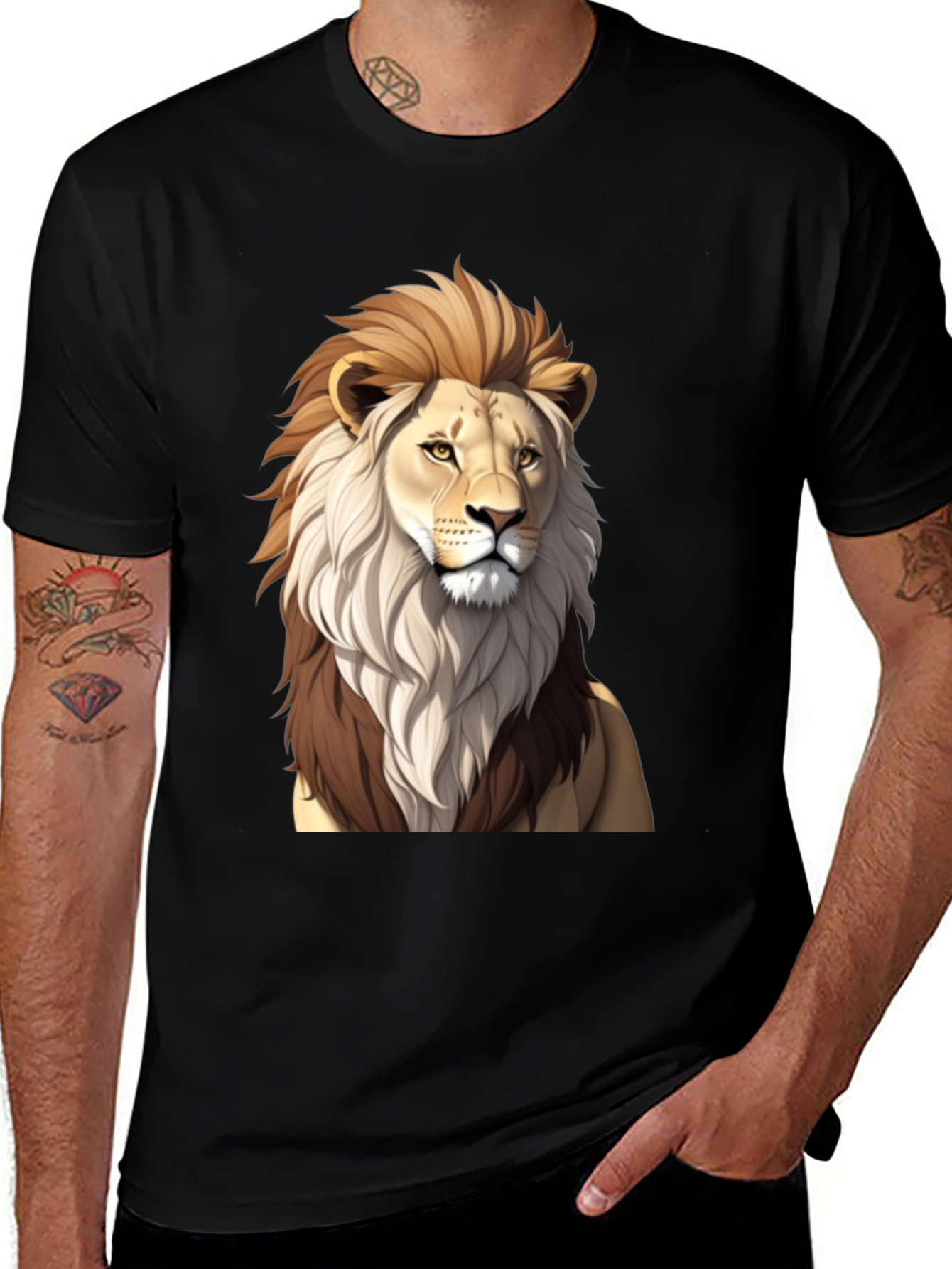 Lion Graphic Black T-Shirt - Mens Casual Wear