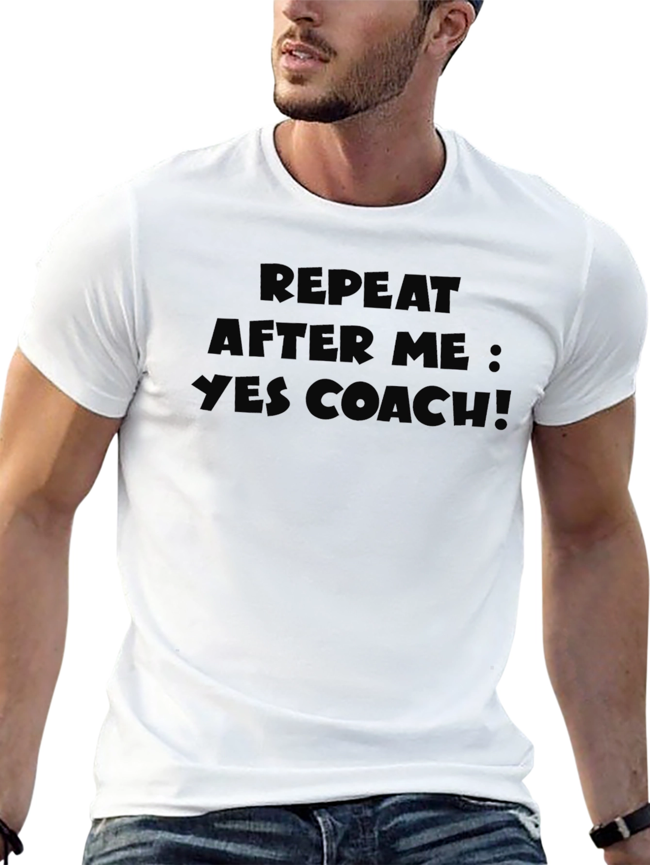Repeat After Me Yes Coach Graphic Tee - Black